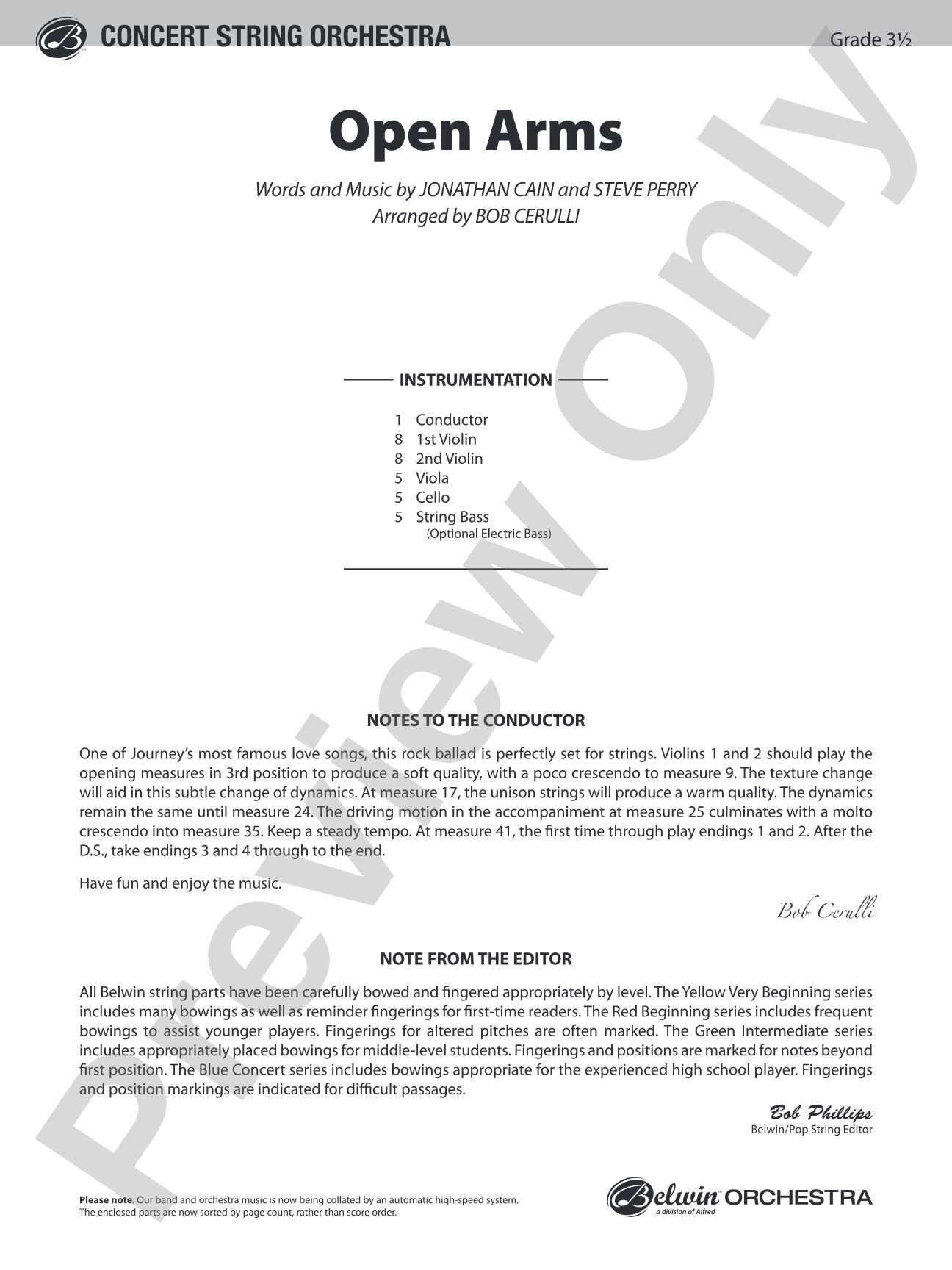 Open Arms: String Orchestra Conductor Score & Parts