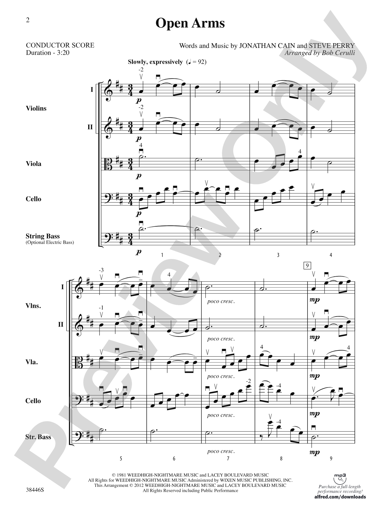 Open Arms: String Orchestra Conductor Score & Parts