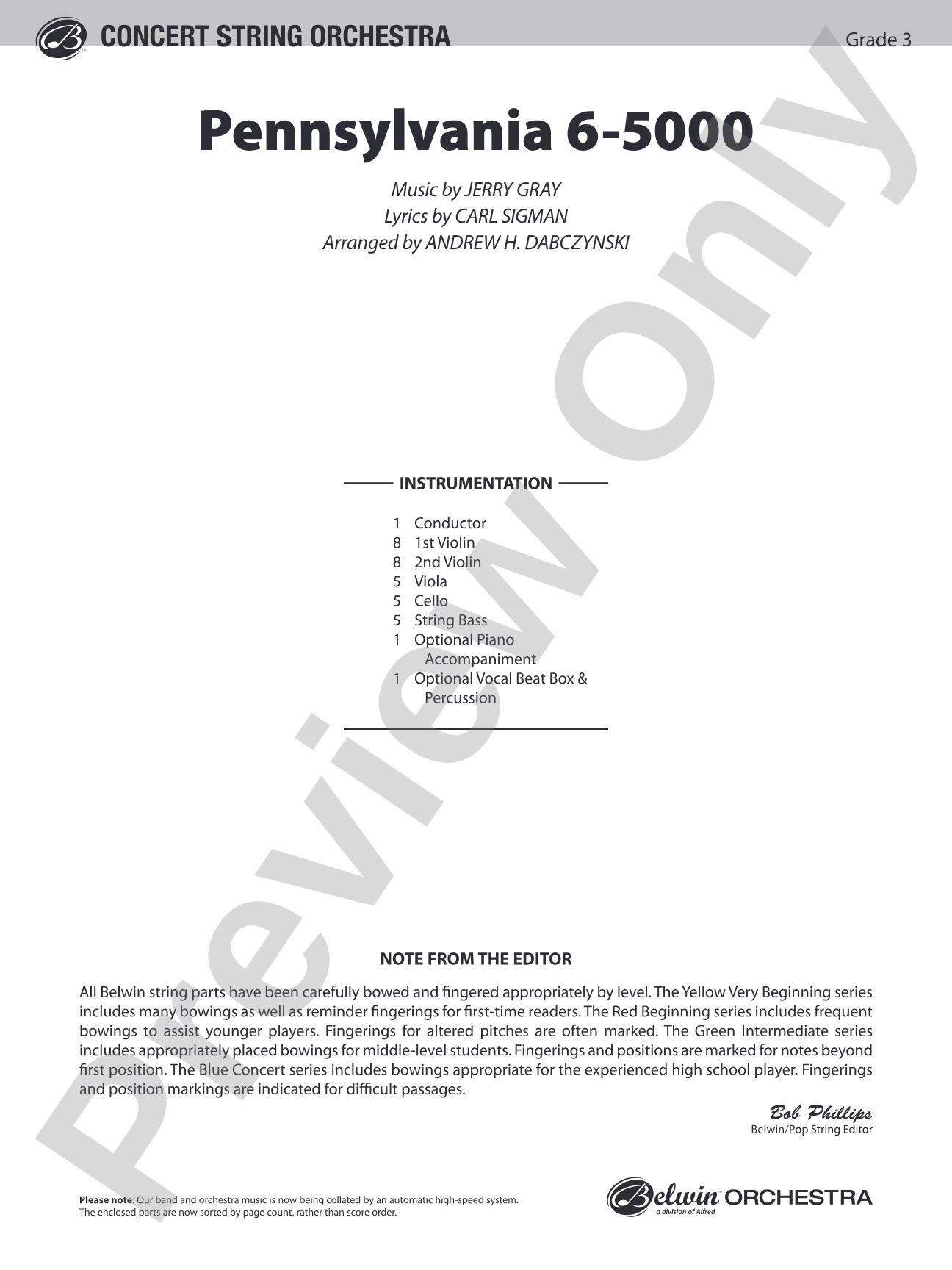 Pennsylvania 6-5000: String Orchestra Conductor Score & Parts