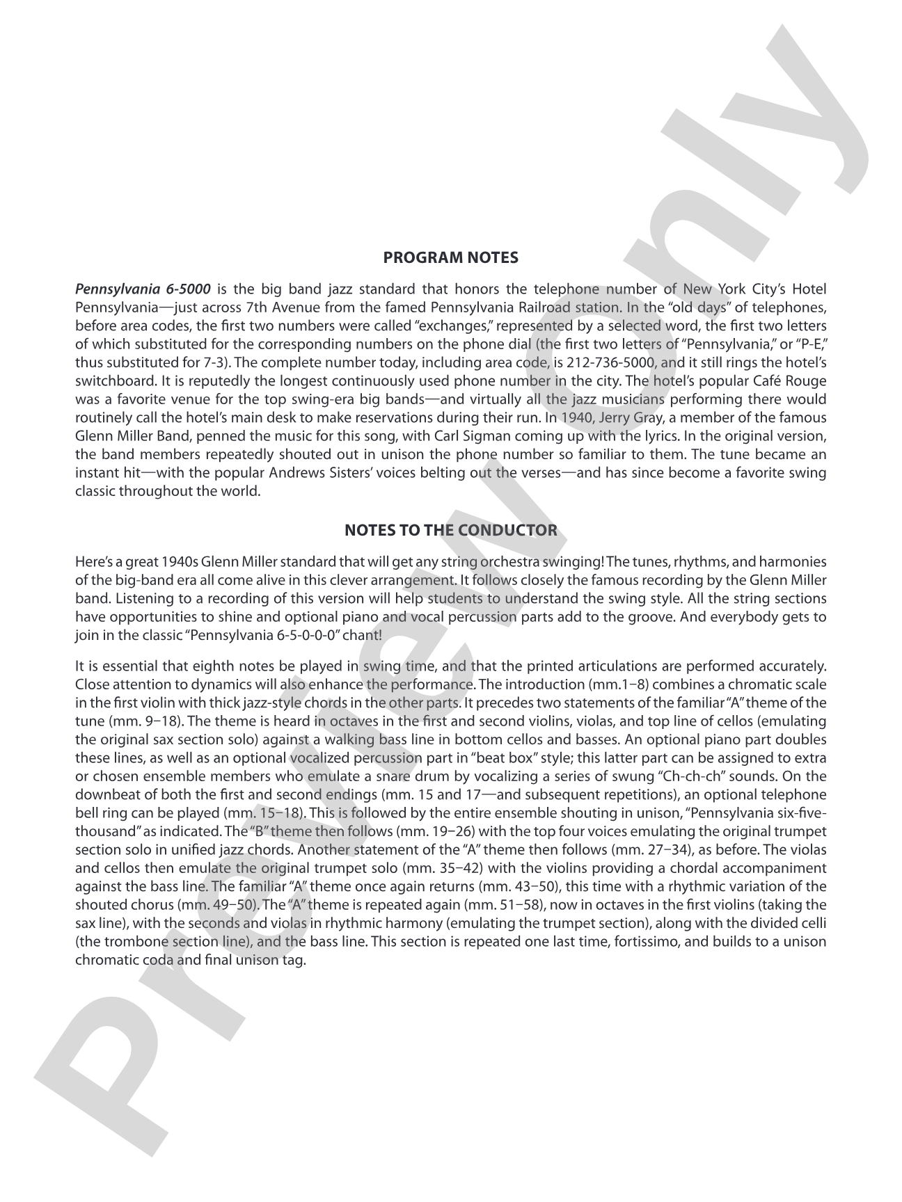 Pennsylvania 6-5000: String Orchestra Conductor Score & Parts