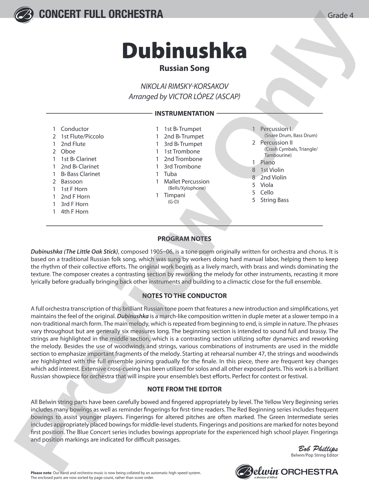 Dubinushka: Full Orchestra Conductor Score & Parts