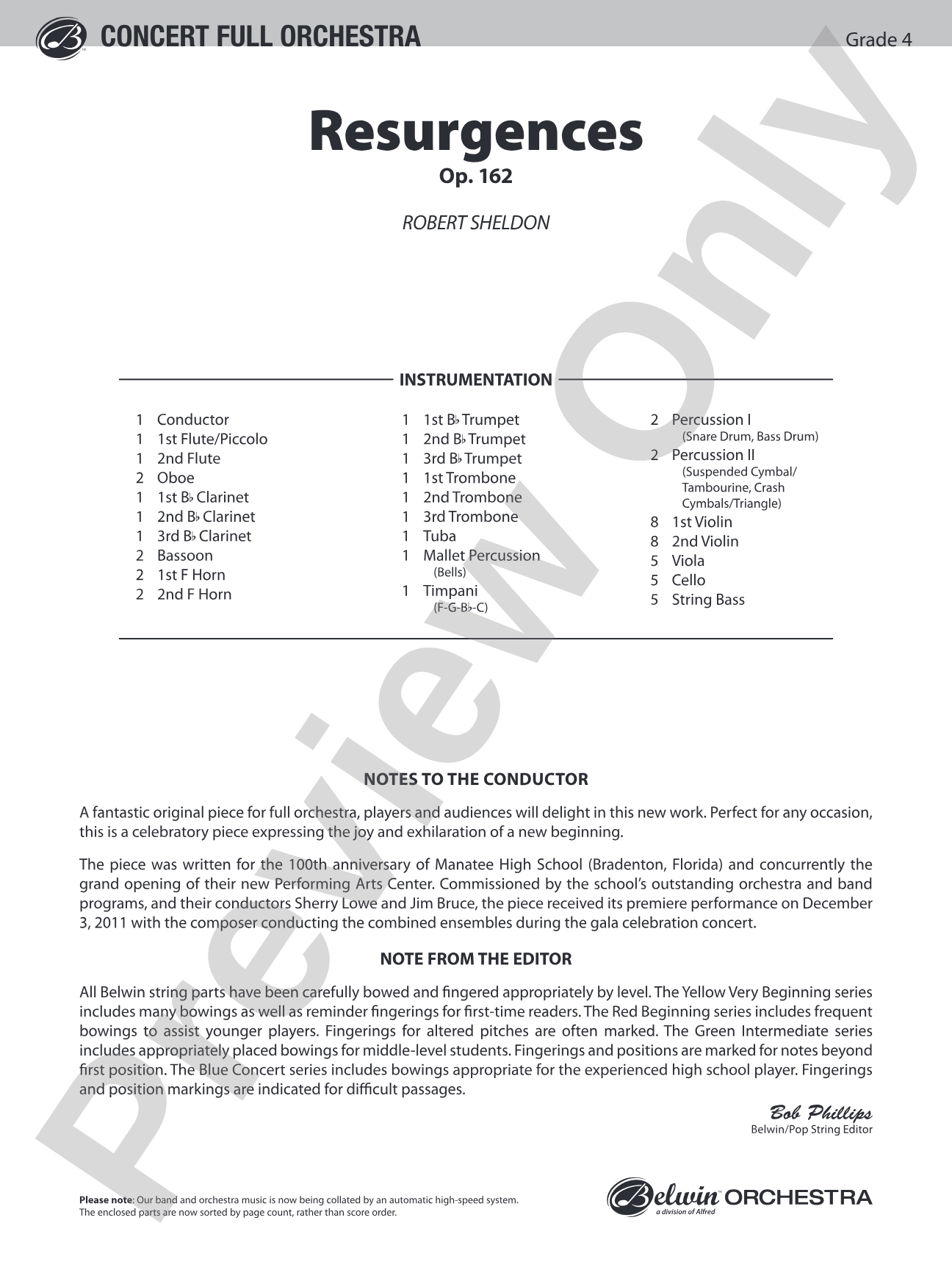 Resurgences: Full Orchestra Conductor Score & Parts