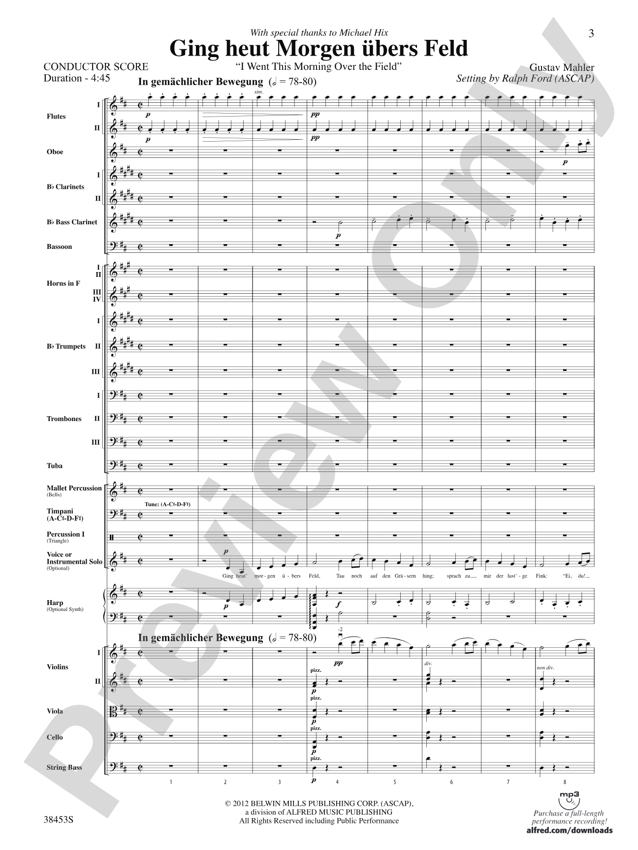 Ging heut Morgen übers Feld: Full Orchestra Conductor Score & Parts