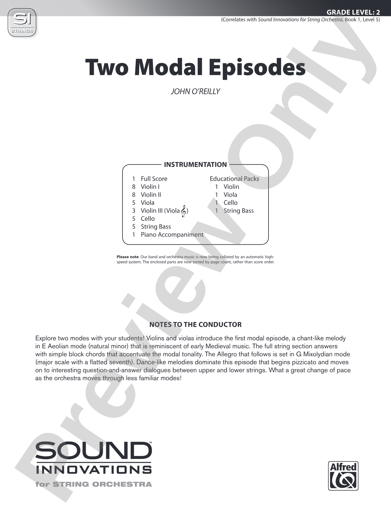 Two Modal Episodes: String Orchestra Conductor Score & Parts
