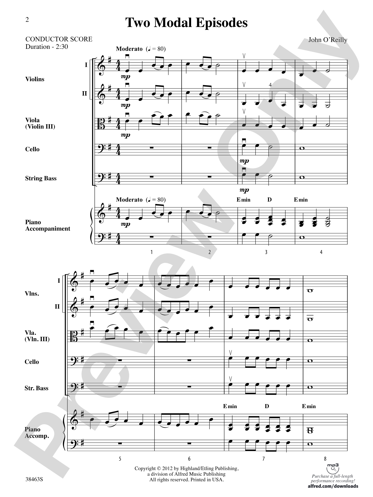 Two Modal Episodes: String Orchestra Conductor Score & Parts