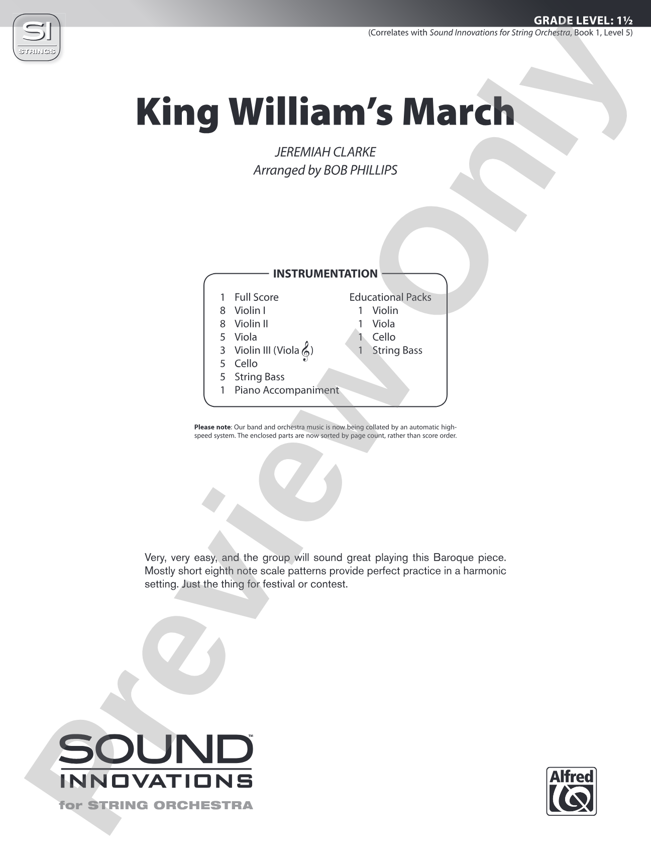 King William's March: String Orchestra Conductor Score & Parts