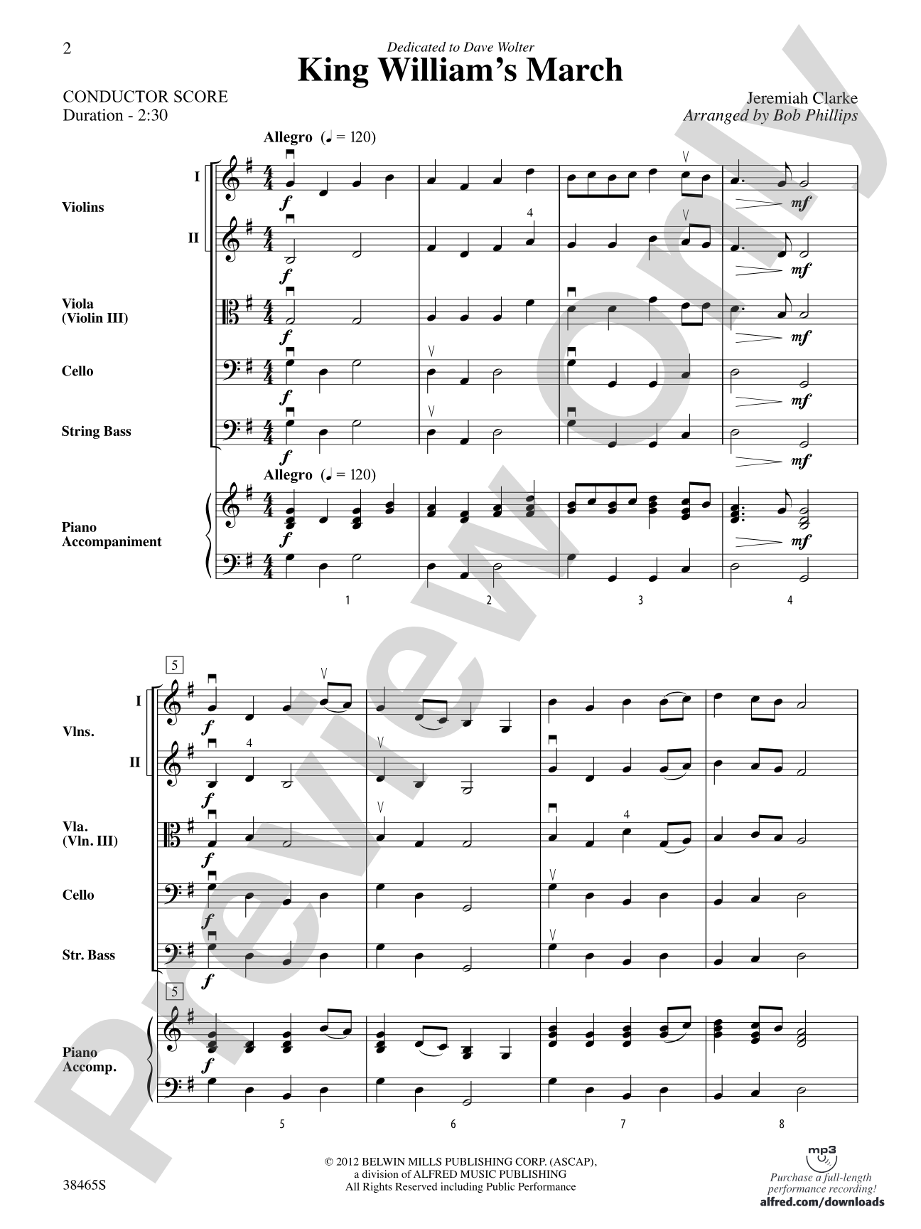 King William's March: String Orchestra Conductor Score & Parts