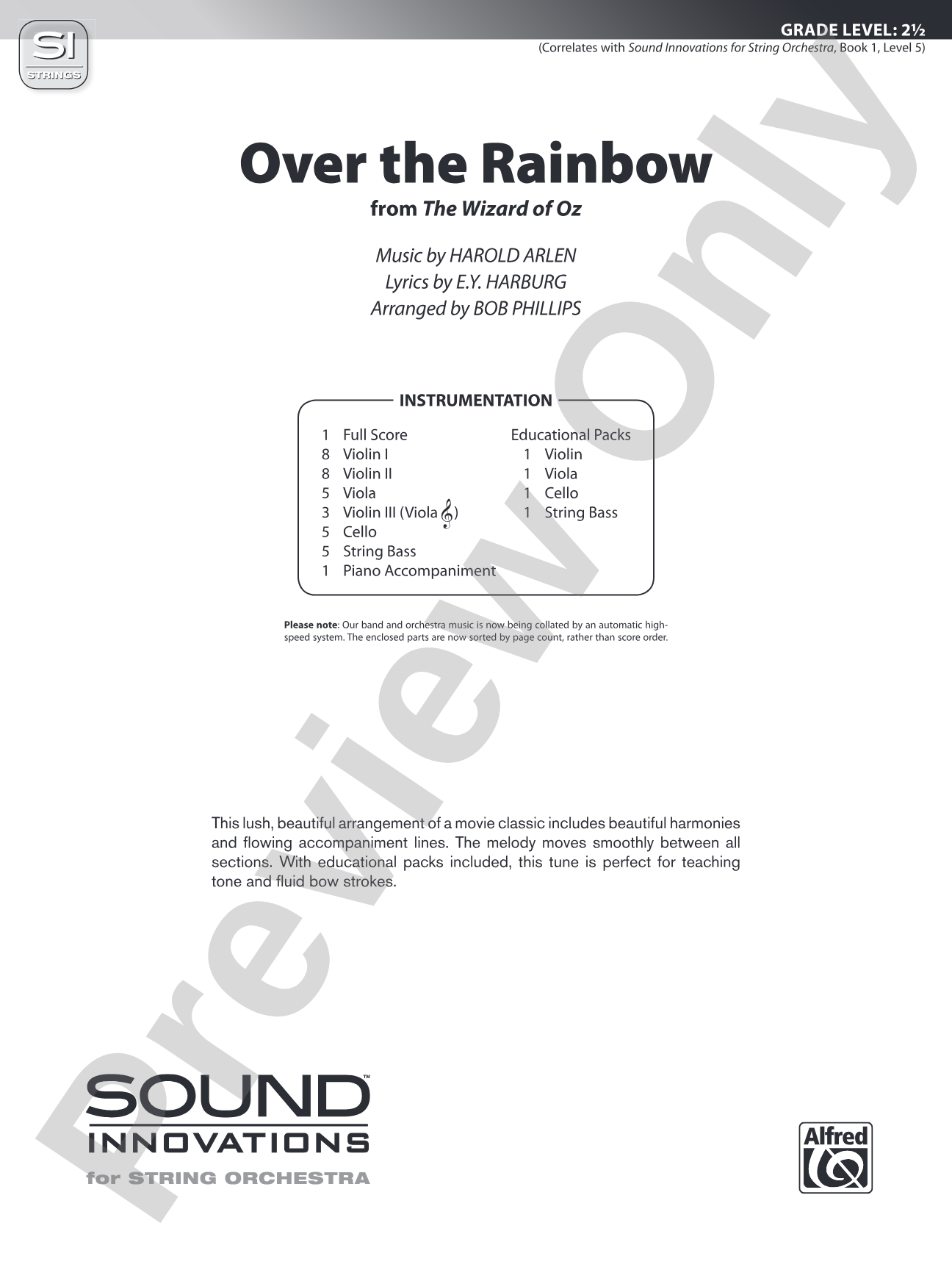 Over the Rainbow (from The Wizard of Oz): String Orchestra Conductor Score & Parts