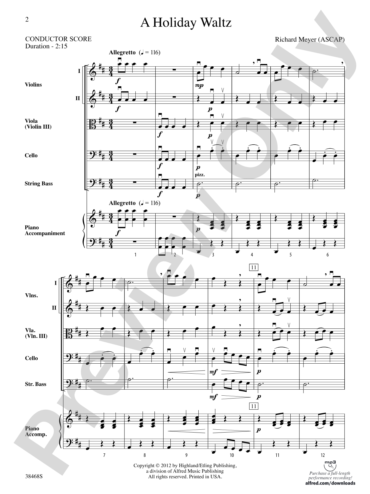 A Holiday Waltz: String Orchestra Conductor Score & Parts