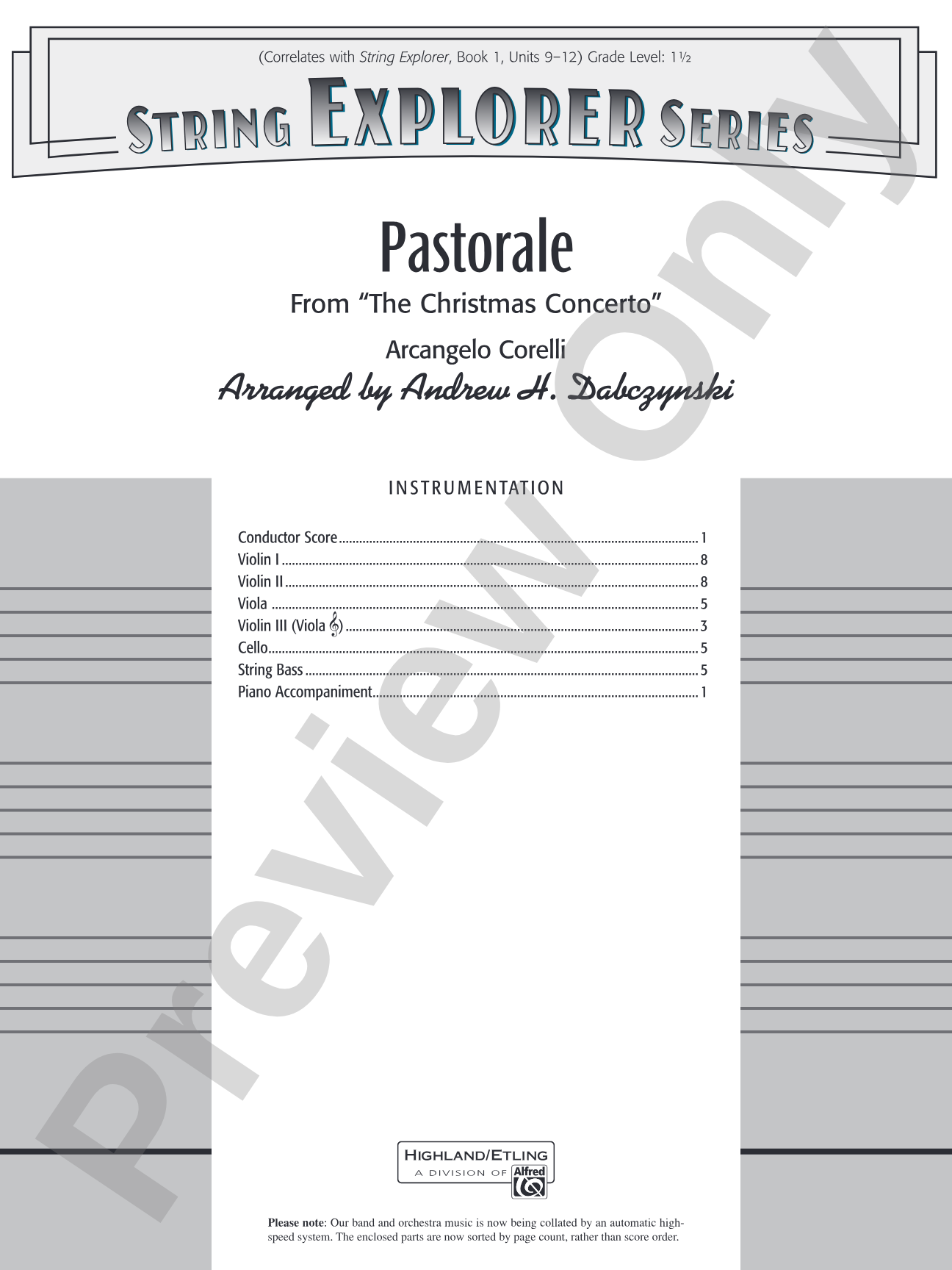 Pastorale (from The Christmas Concerto): String Orchestra Conductor Score & Parts