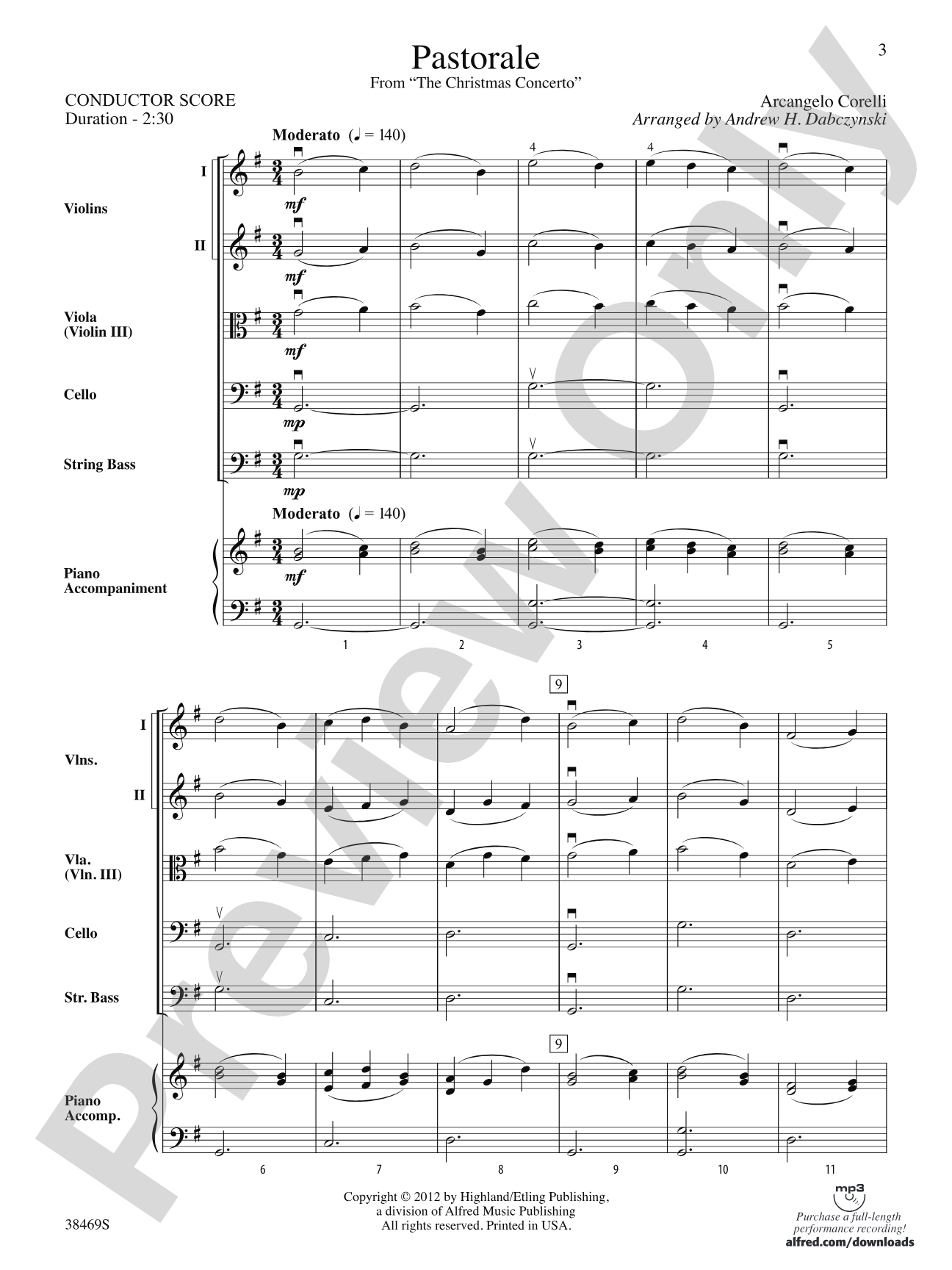Pastorale (from The Christmas Concerto): String Orchestra Conductor Score & Parts