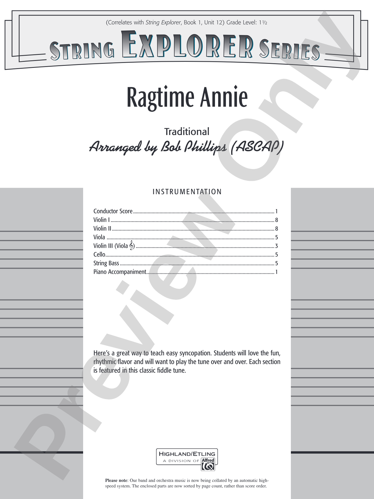 Ragtime Annie: String Orchestra Conductor Score & Parts