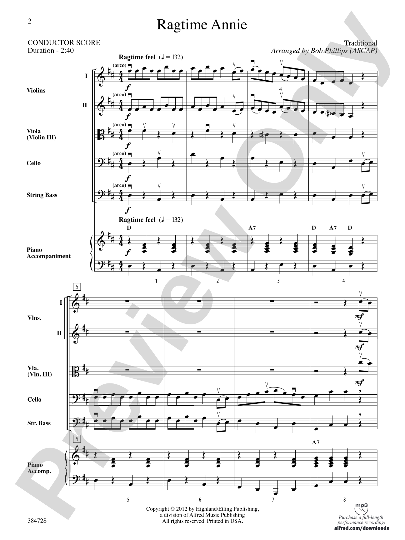 Ragtime Annie: String Orchestra Conductor Score & Parts