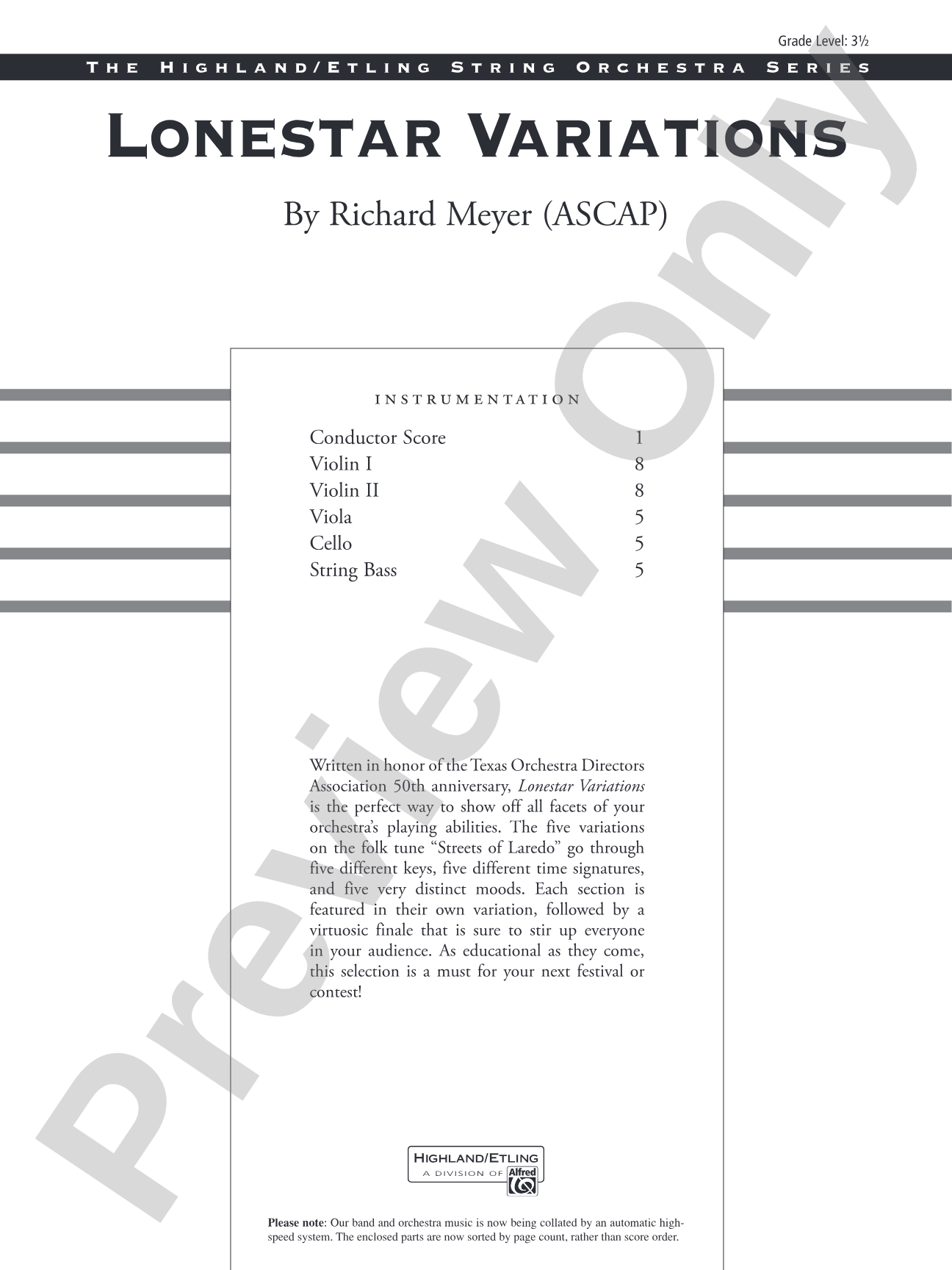 Lonestar Variations: String Orchestra Conductor Score & Parts