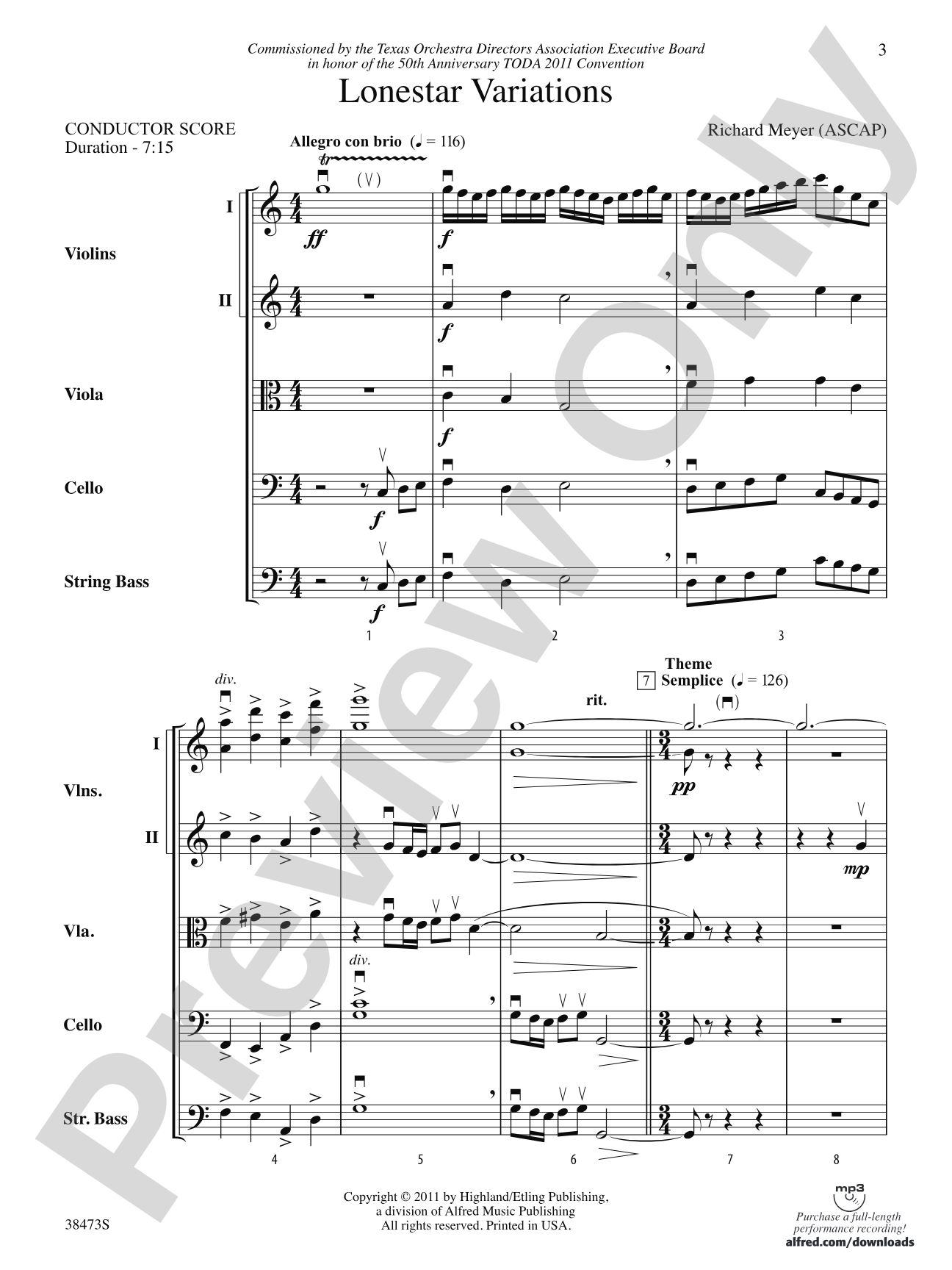 Lonestar Variations: String Orchestra Conductor Score & Parts