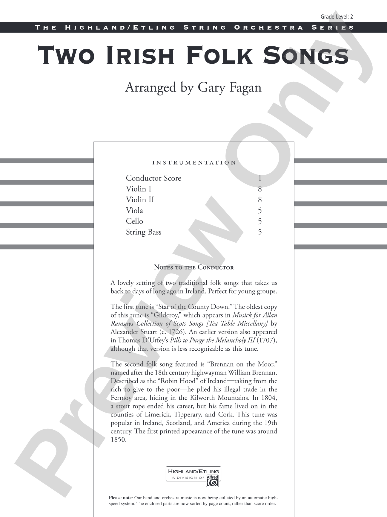 Two Irish Folk Songs: String Orchestra Conductor Score & Parts