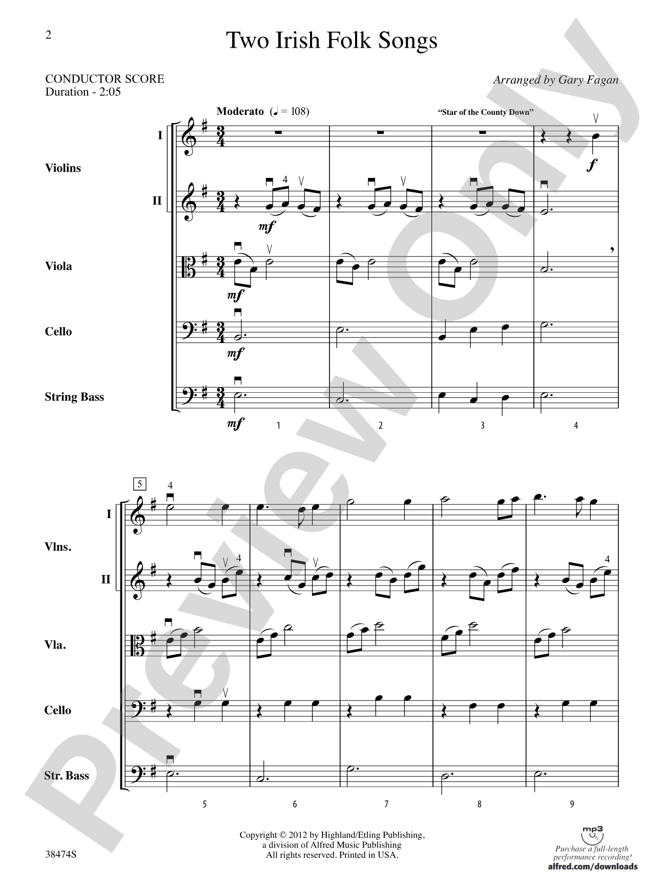 Two Irish Folk Songs: String Orchestra Conductor Score & Parts