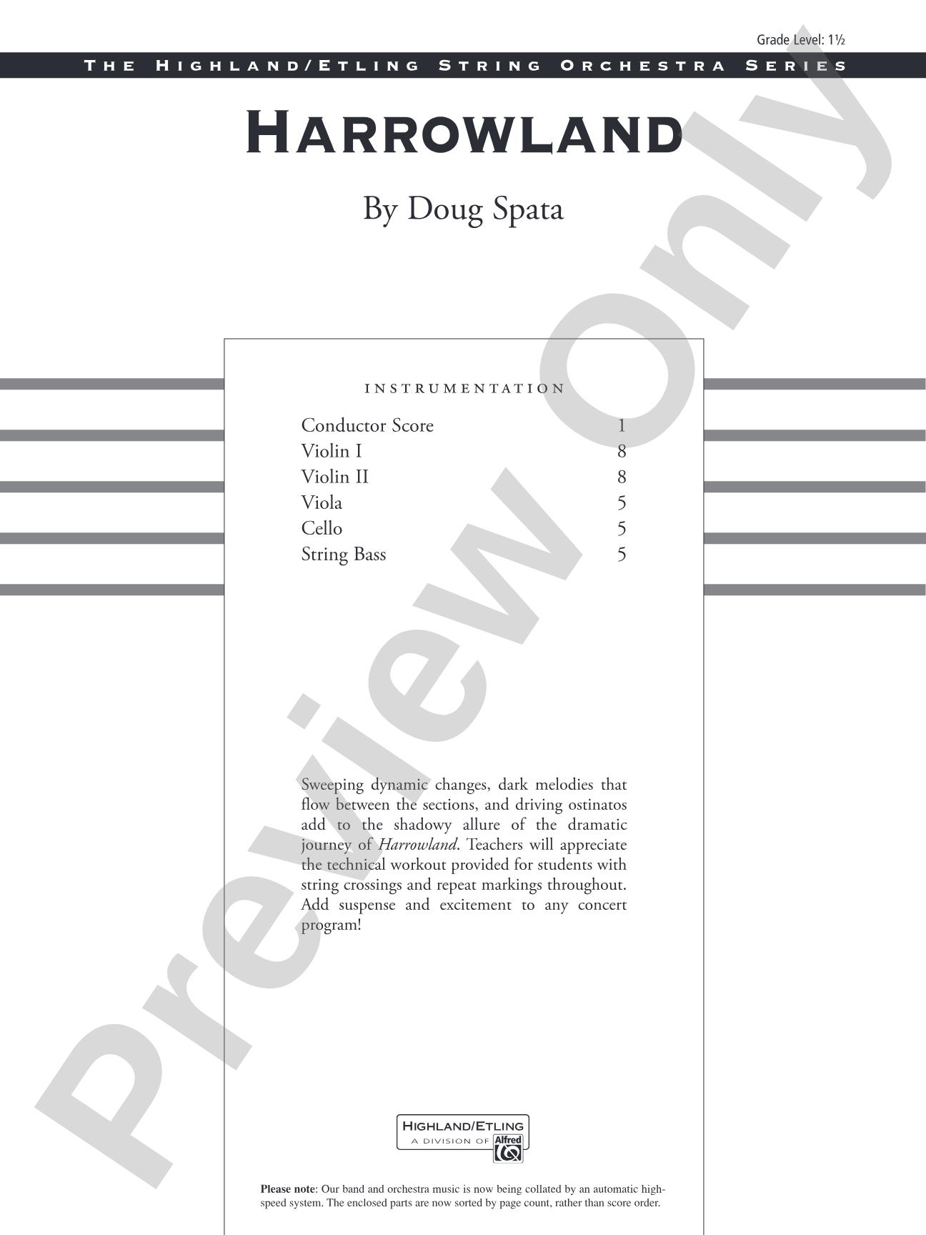 Harrowland: String Orchestra Conductor Score & Parts