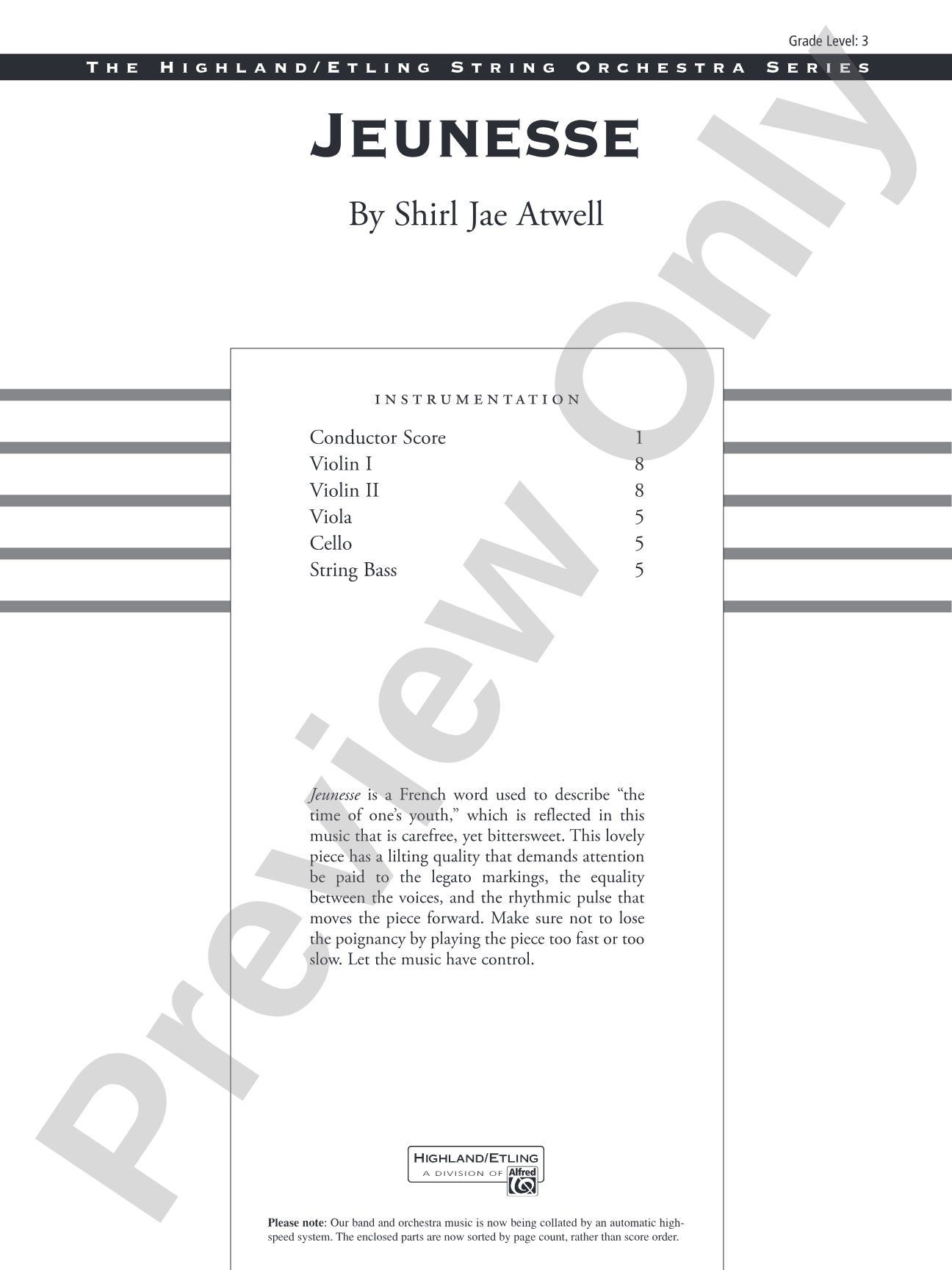 Jeunesse: String Orchestra Conductor Score & Parts