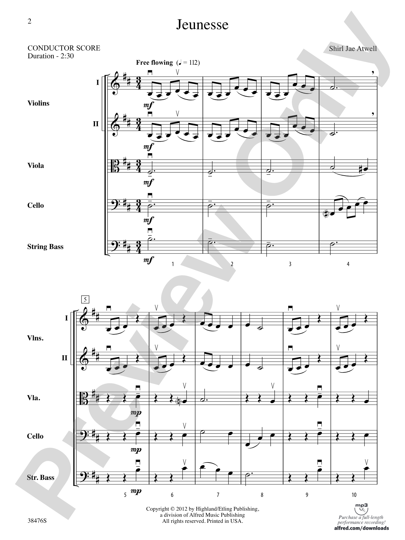Jeunesse: String Orchestra Conductor Score & Parts