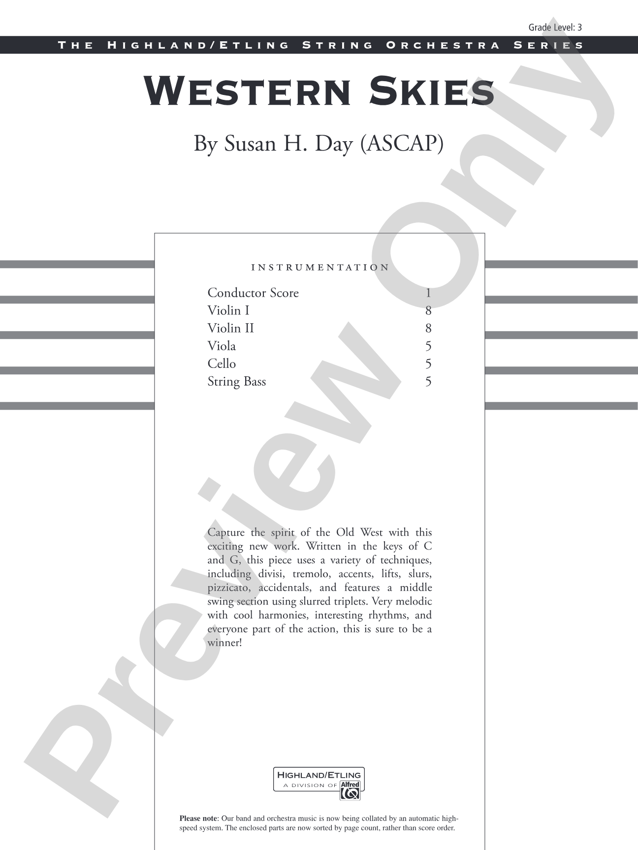 Western Skies: String Orchestra Conductor Score & Parts