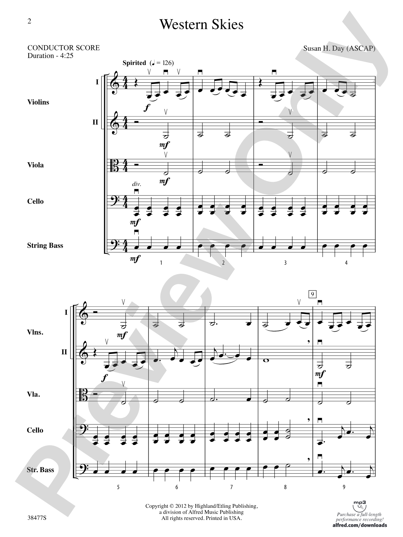 Western Skies: String Orchestra Conductor Score & Parts