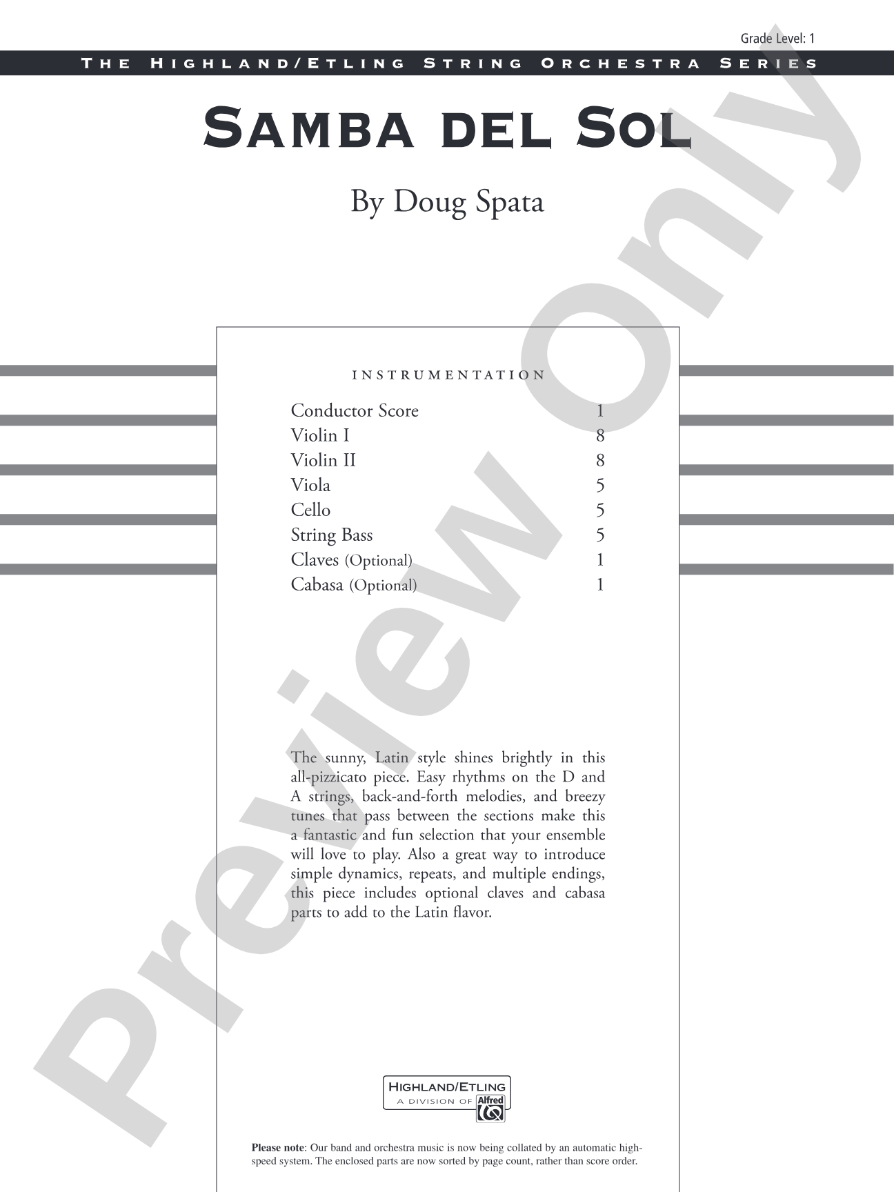 Samba del Sol: String Orchestra Conductor Score & Parts