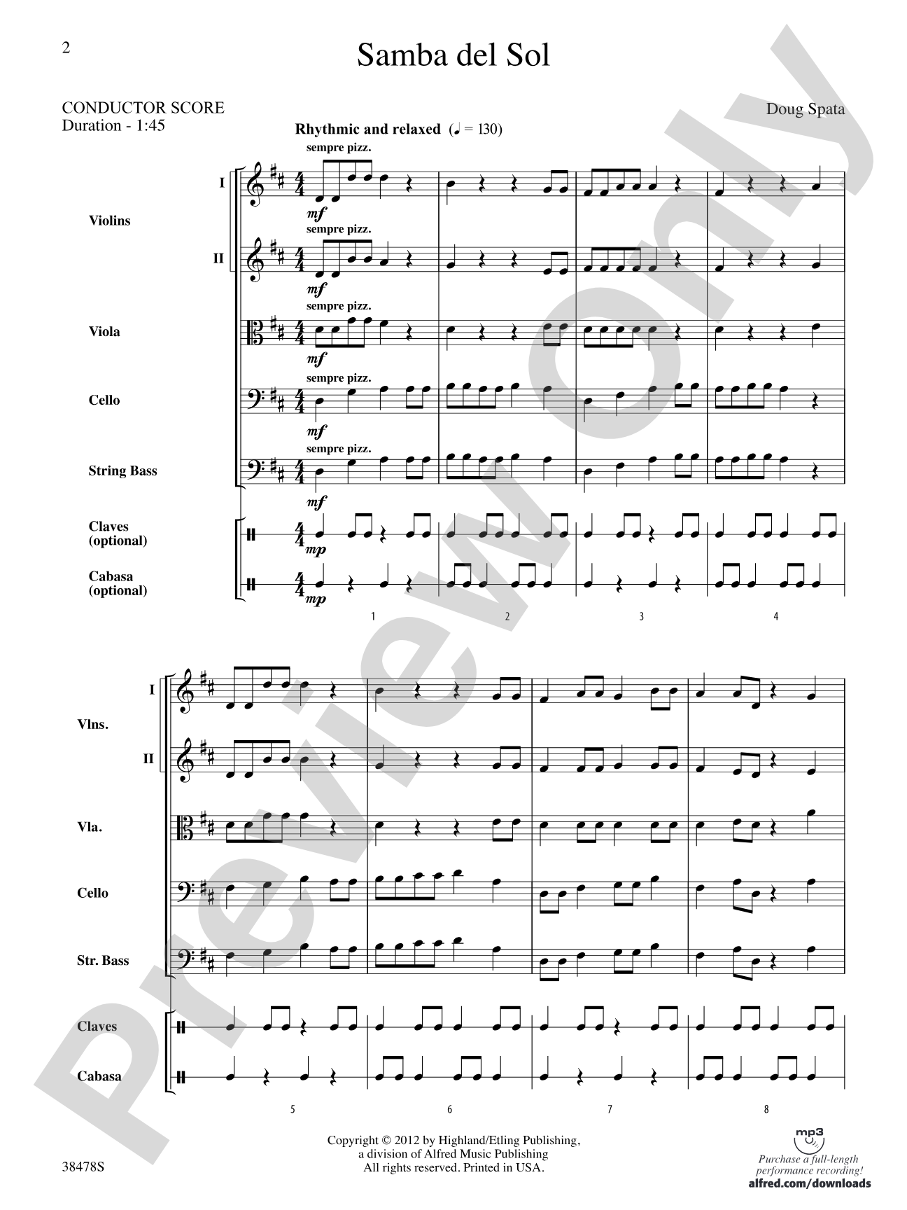 Samba del Sol: String Orchestra Conductor Score & Parts