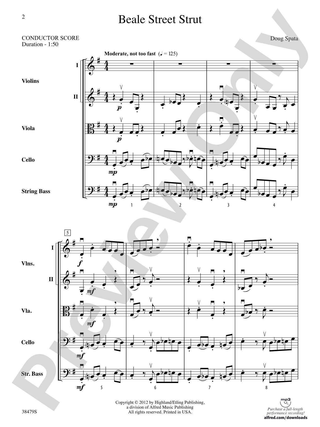 Beale Street Strut: String Orchestra Conductor Score & Parts