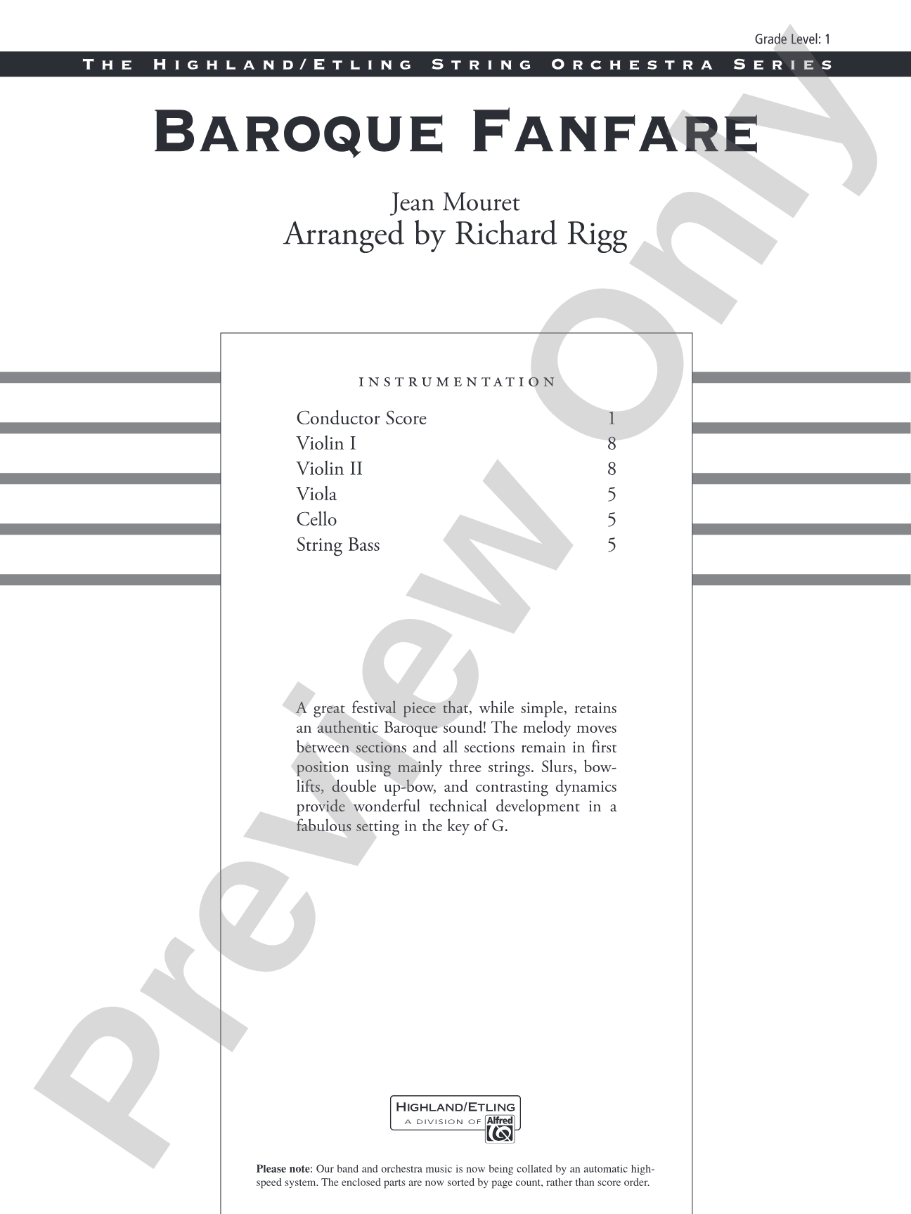 Baroque Fanfare: String Orchestra Conductor Score & Parts