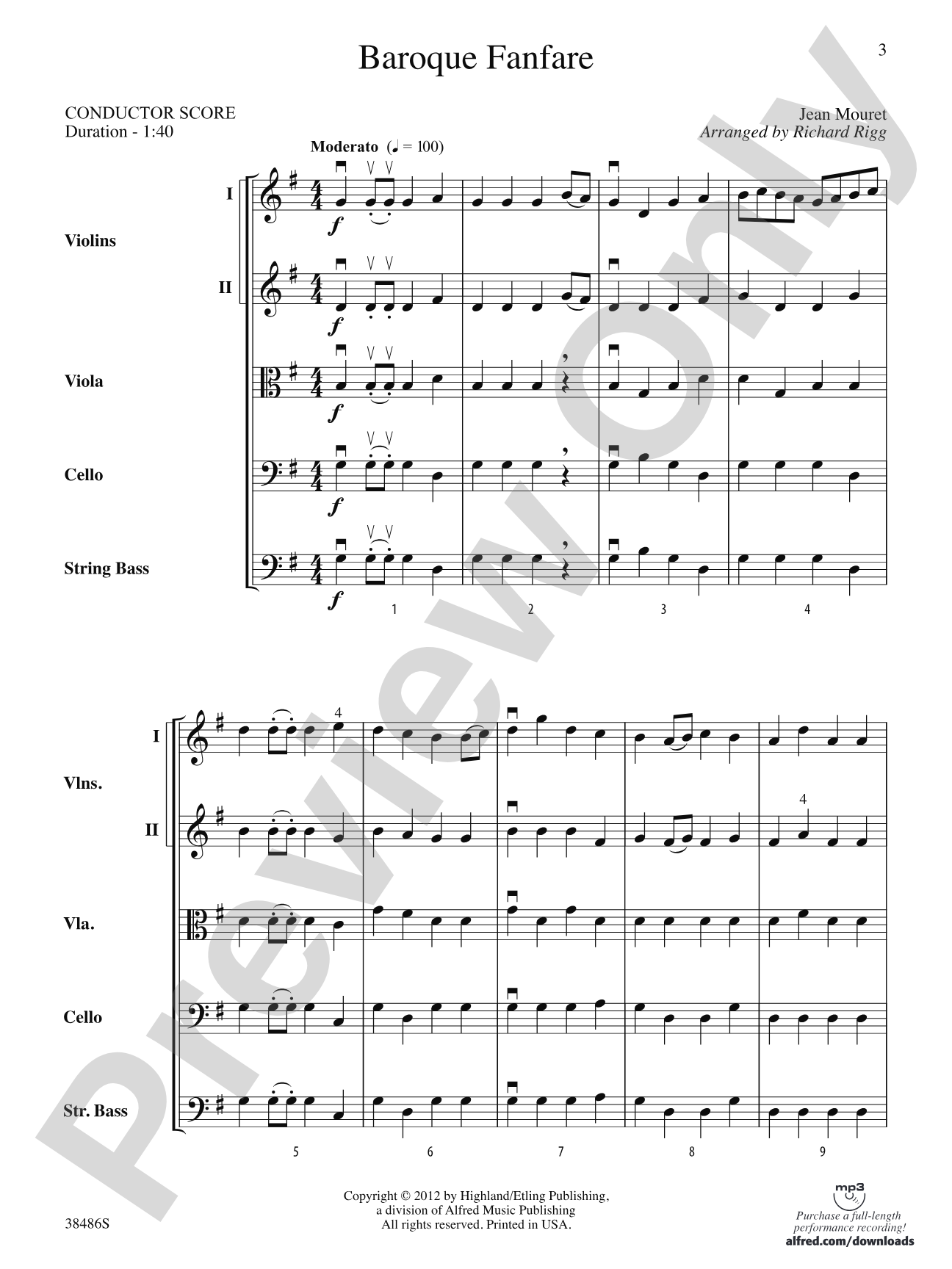 Baroque Fanfare: String Orchestra Conductor Score & Parts