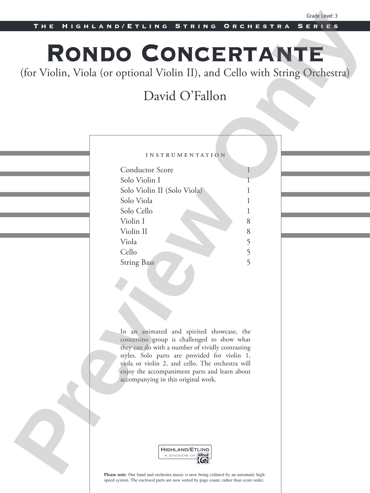 Rondo Concertante: String Orchestra Conductor Score & Parts