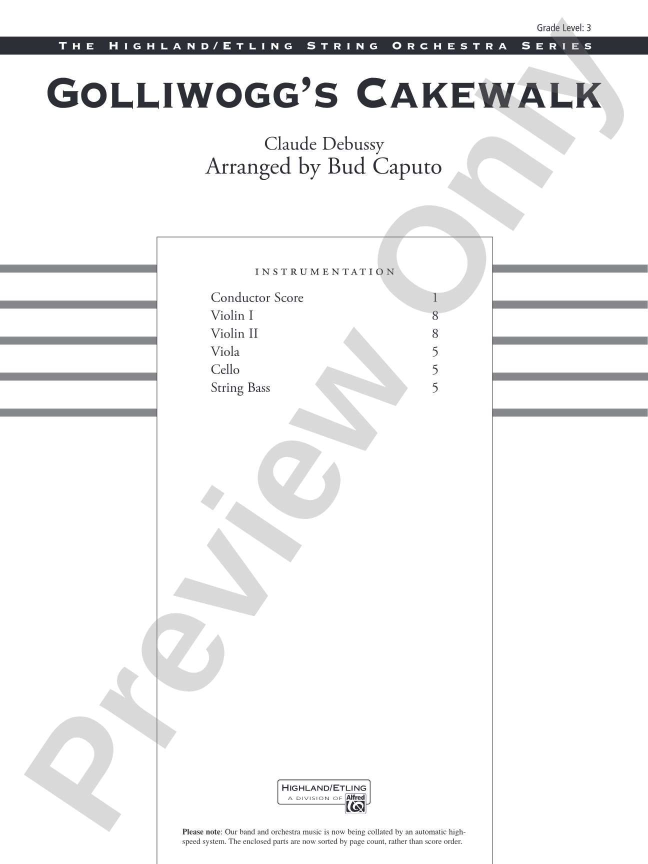 Golliwogg's Cakewalk: String Orchestra Conductor Score & Parts