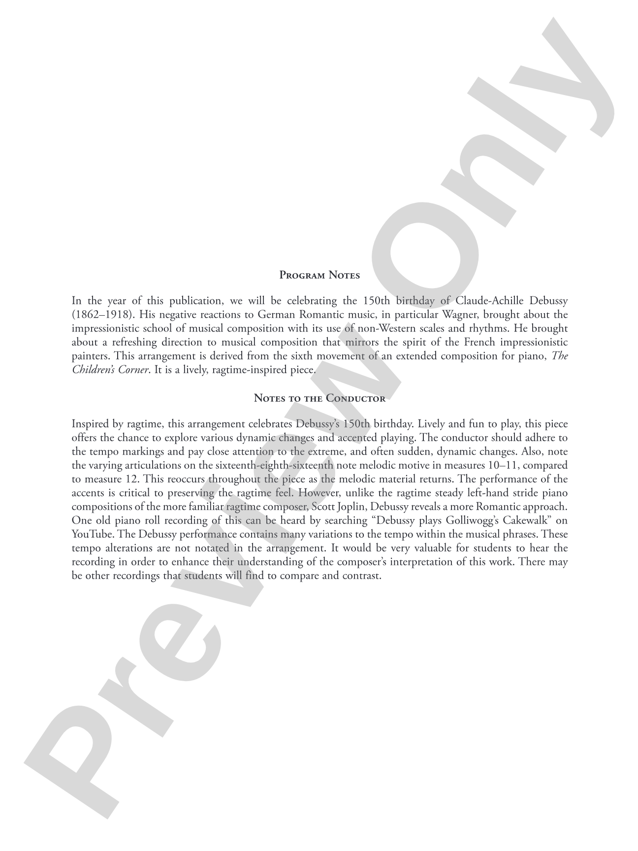 Golliwogg's Cakewalk: String Orchestra Conductor Score & Parts