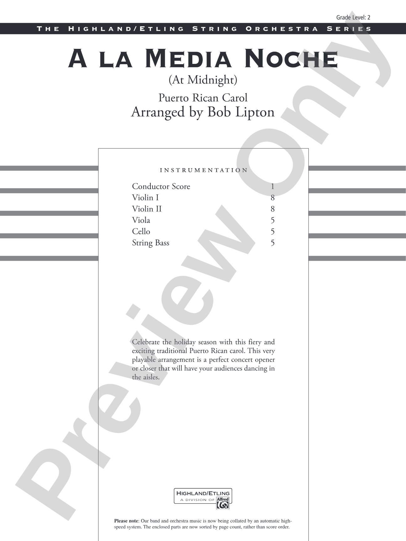 A la Media Noche: String Orchestra Conductor Score & Parts