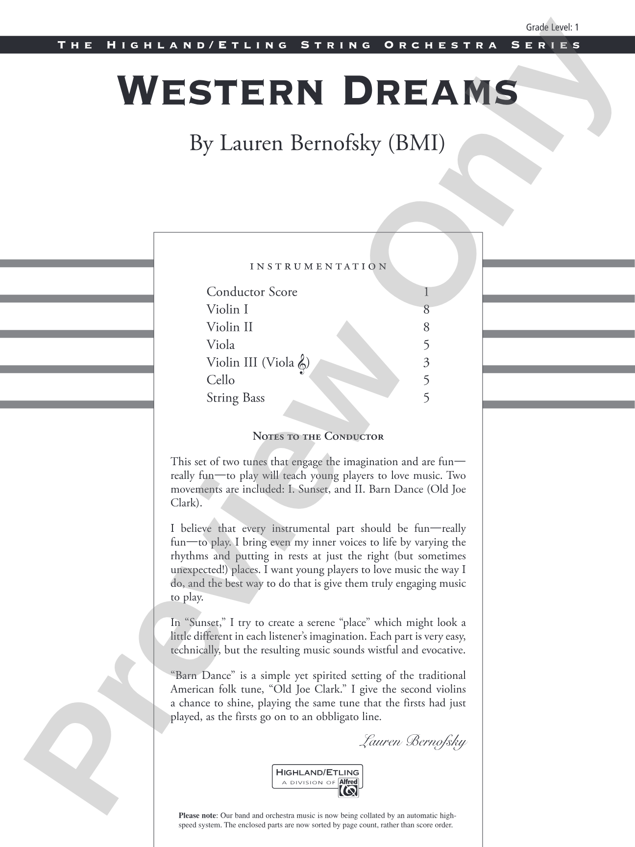 Western Dreams: String Orchestra Conductor Score & Parts