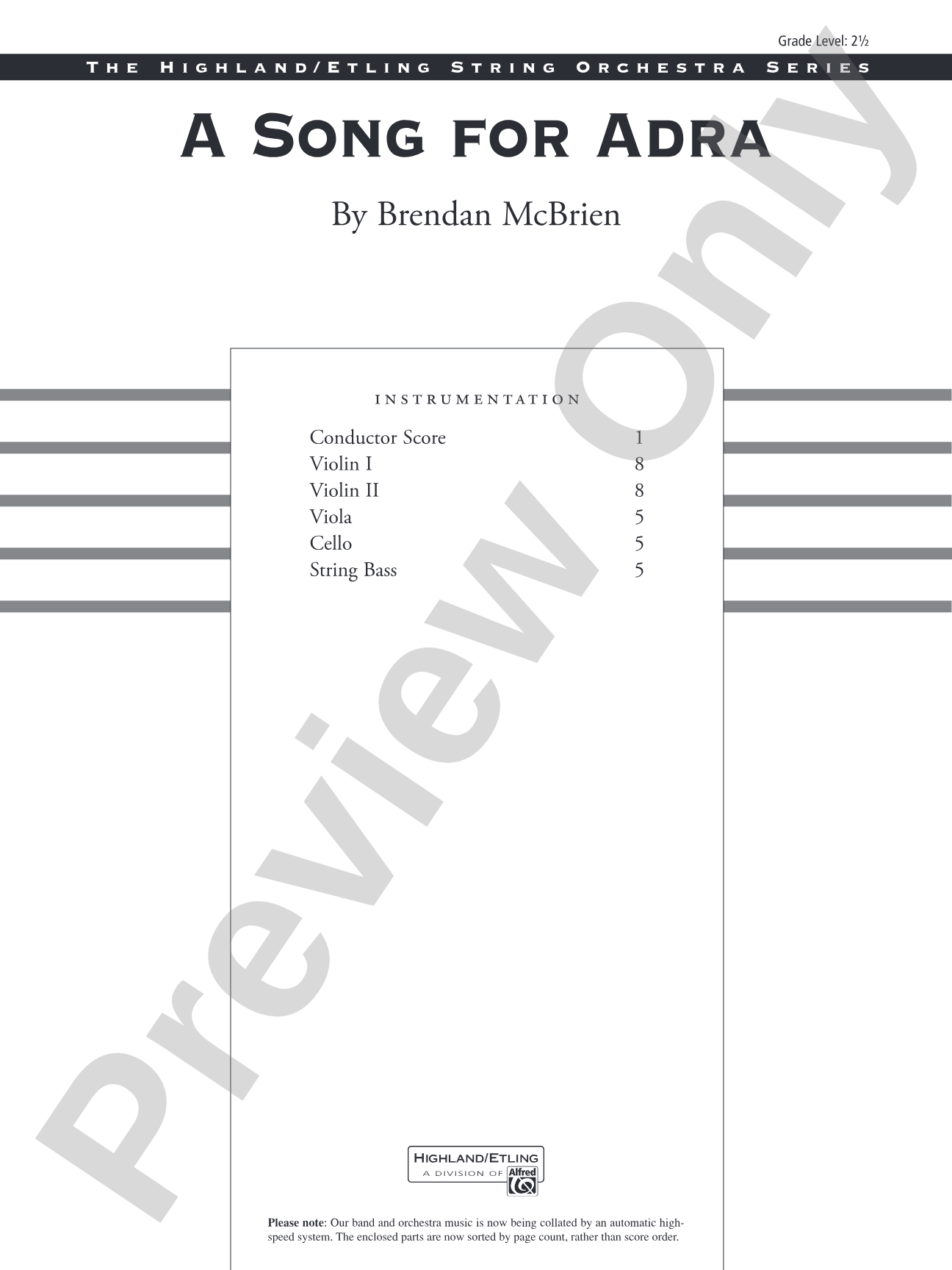 A Song for Adra: String Orchestra Conductor Score & Parts