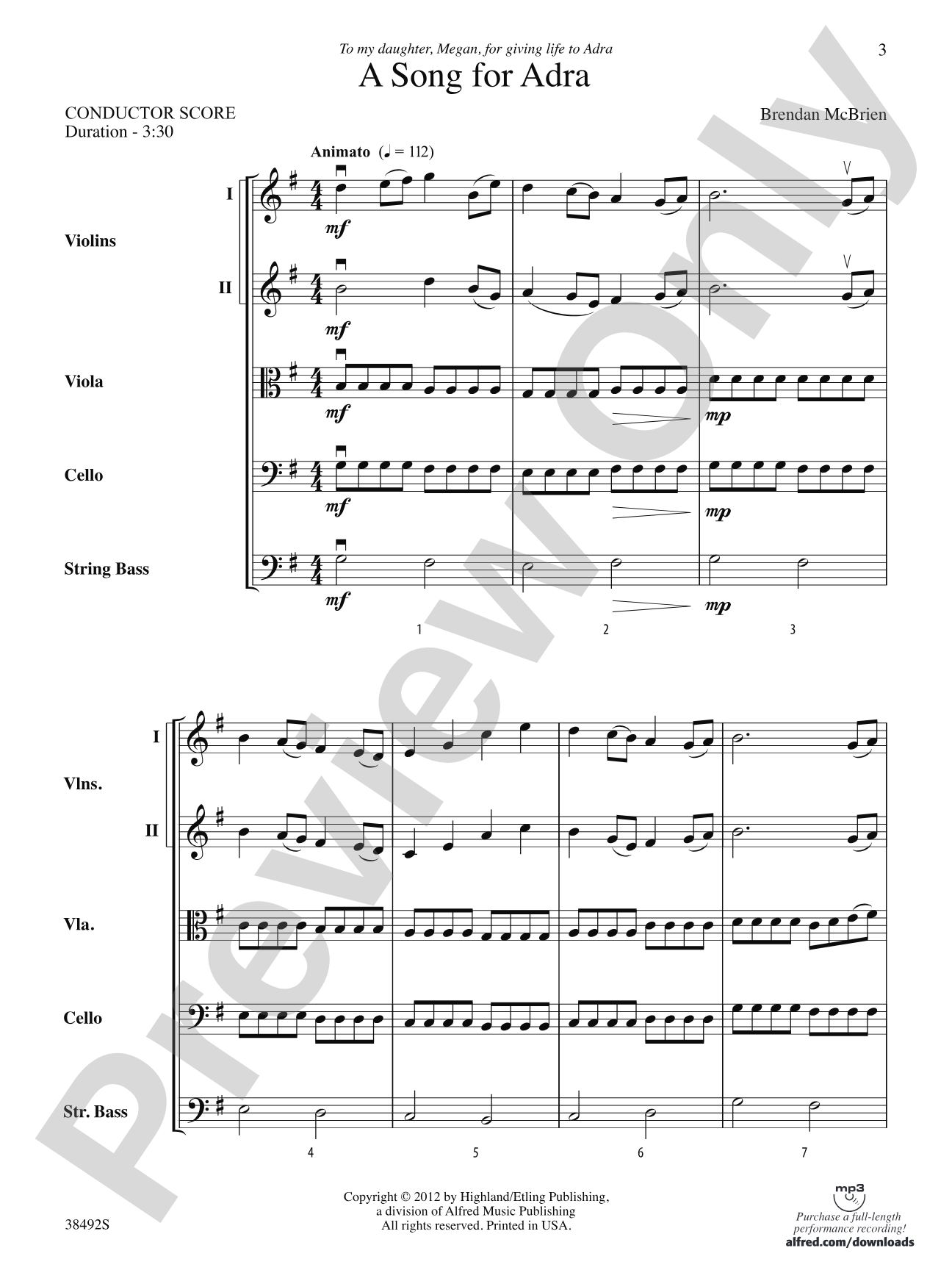 A Song for Adra: String Orchestra Conductor Score & Parts
