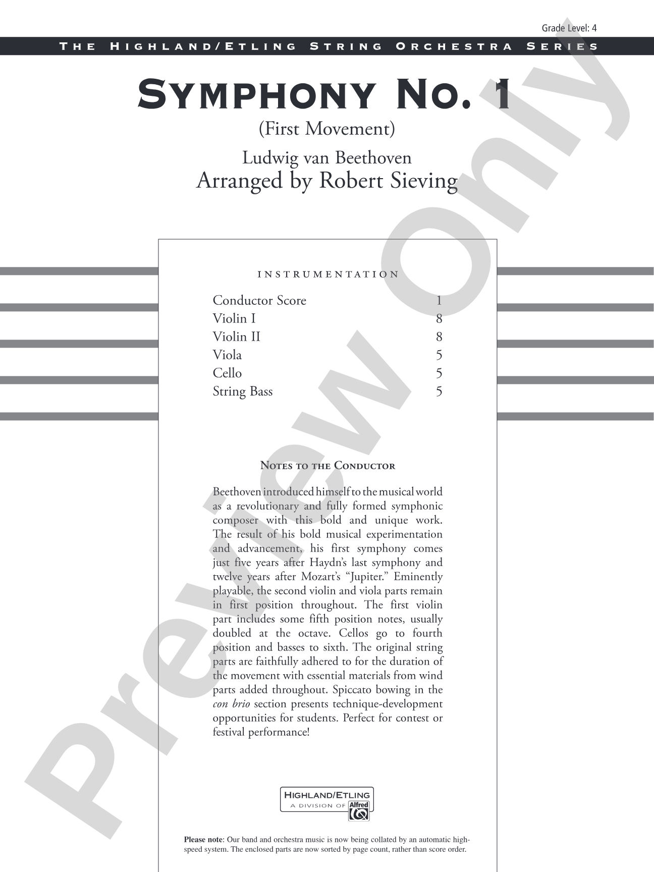 Symphony No. 1: String Orchestra Conductor Score & Parts