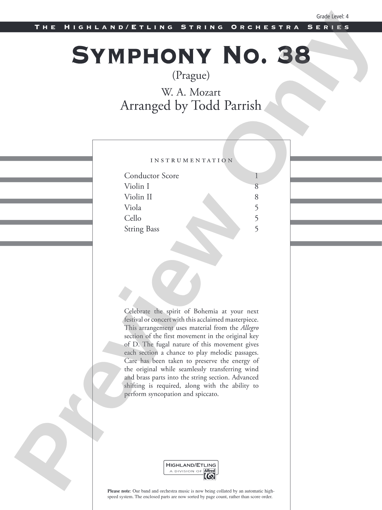 Symphony No. 38: String Orchestra Conductor Score & Parts
