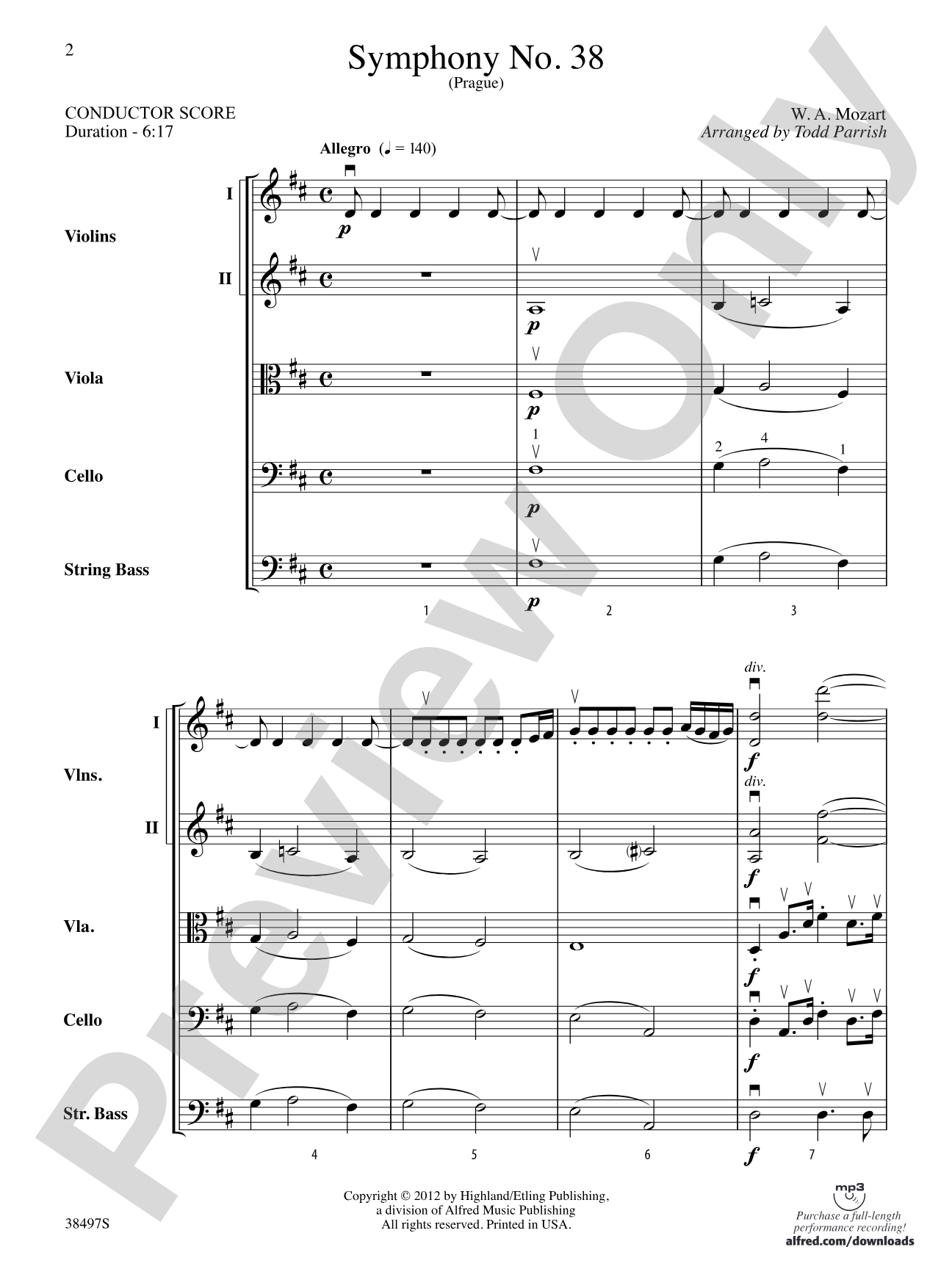 Symphony No. 38: String Orchestra Conductor Score & Parts