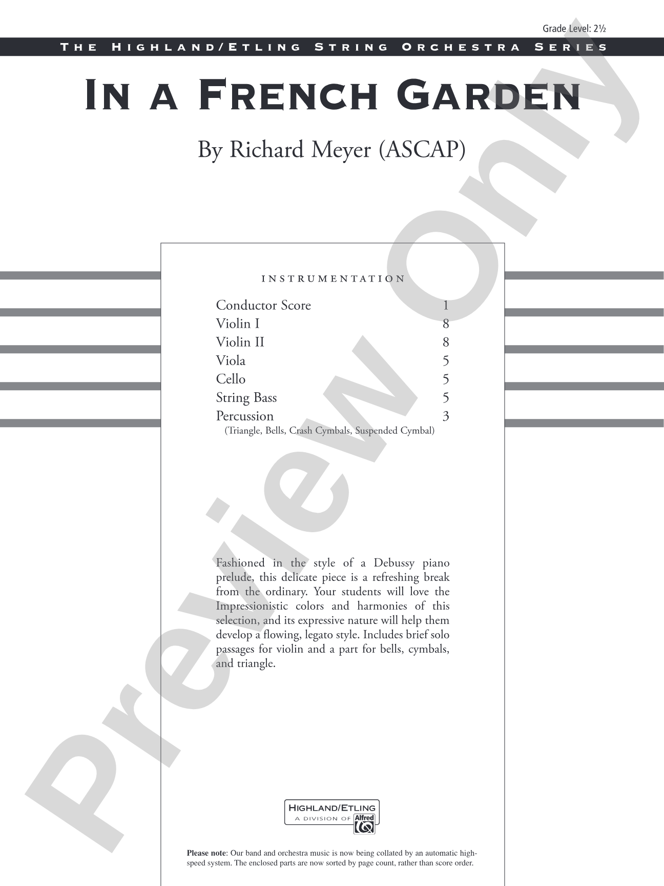 In a French Garden: String Orchestra Conductor Score & Parts