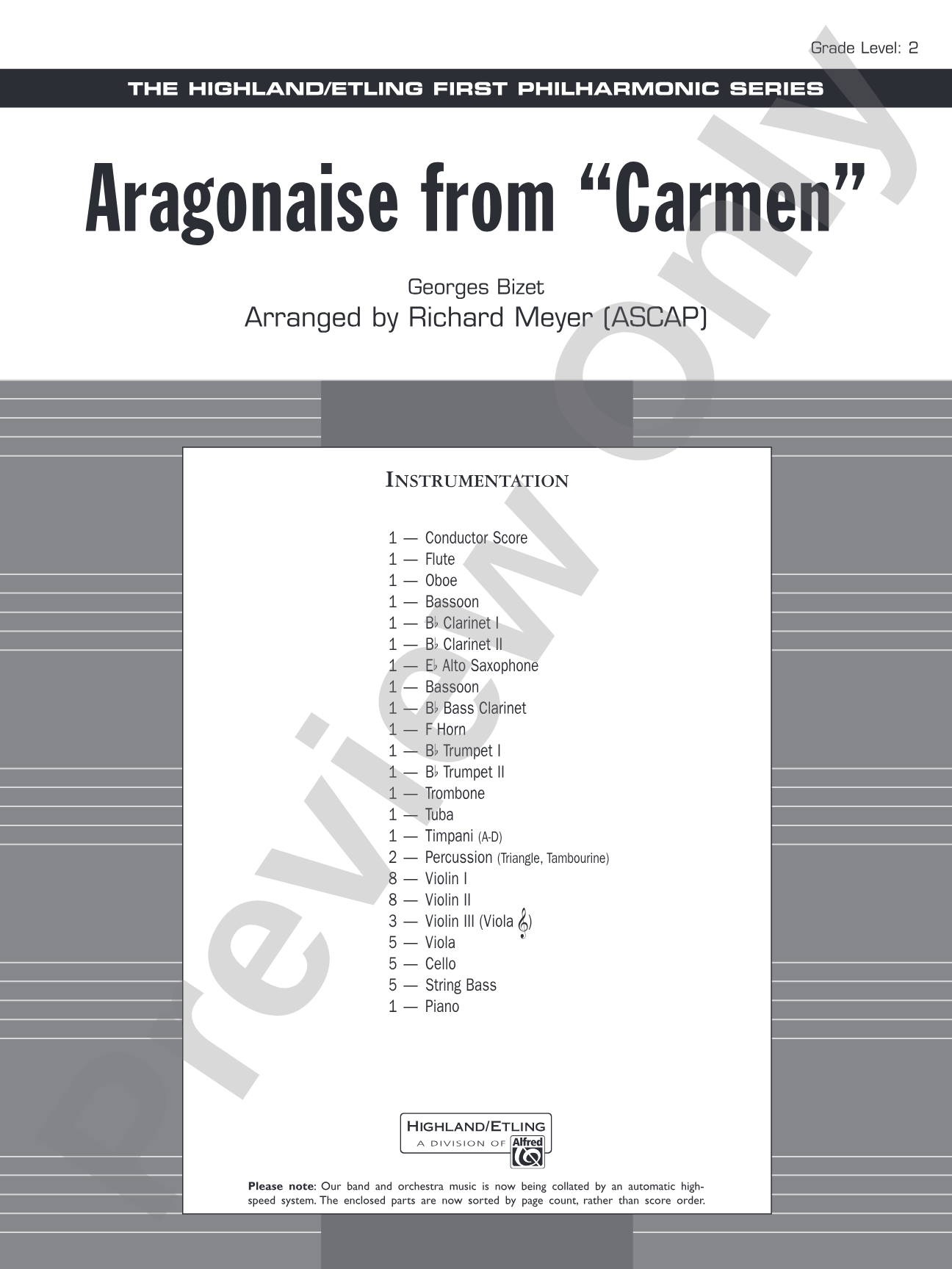 Aragonaise from Carmen: Full Orchestra Conductor Score & Parts
