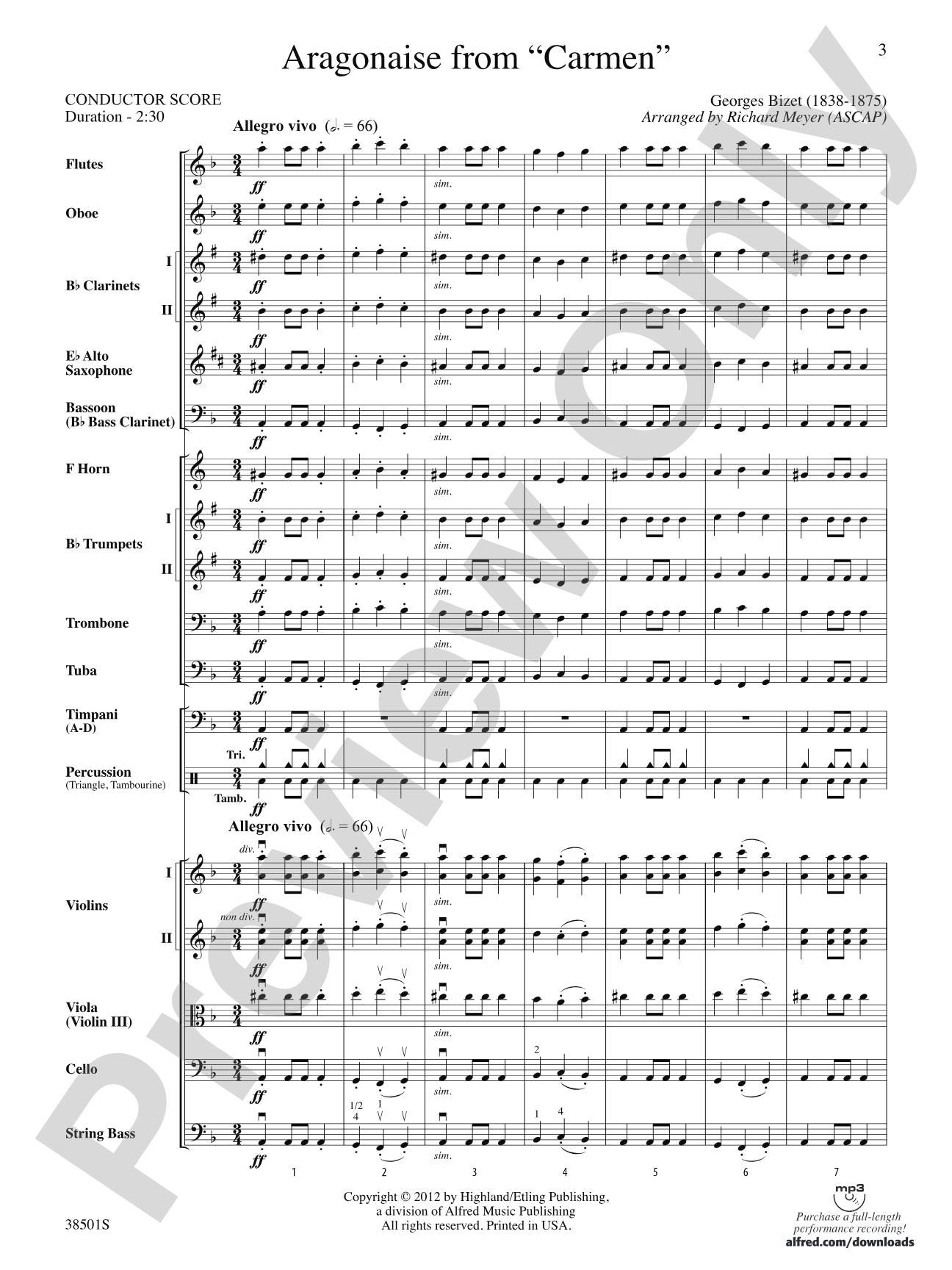 Aragonaise from Carmen: Full Orchestra Conductor Score & Parts