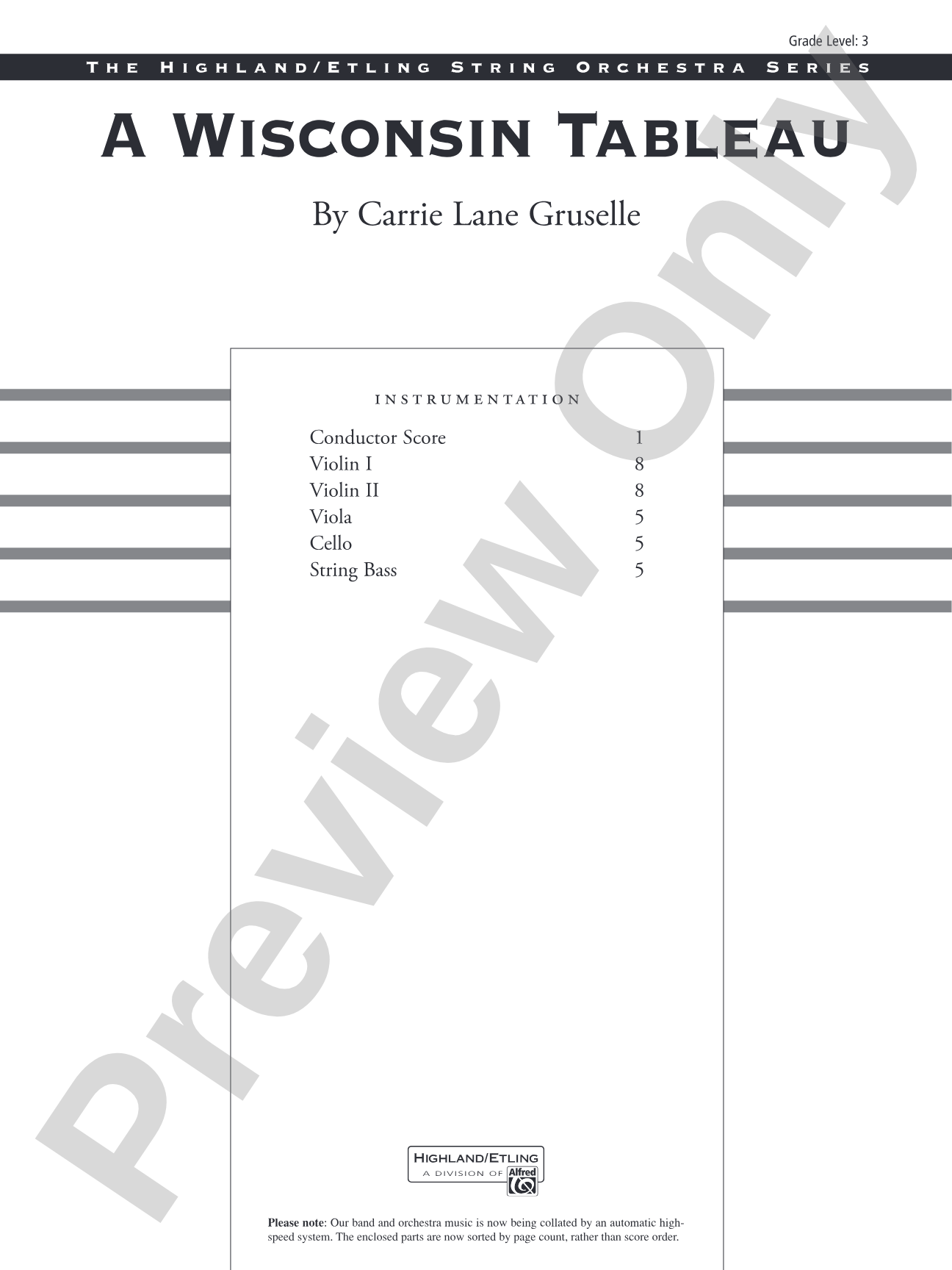 A Wisconsin Tableau: String Orchestra Conductor Score & Parts