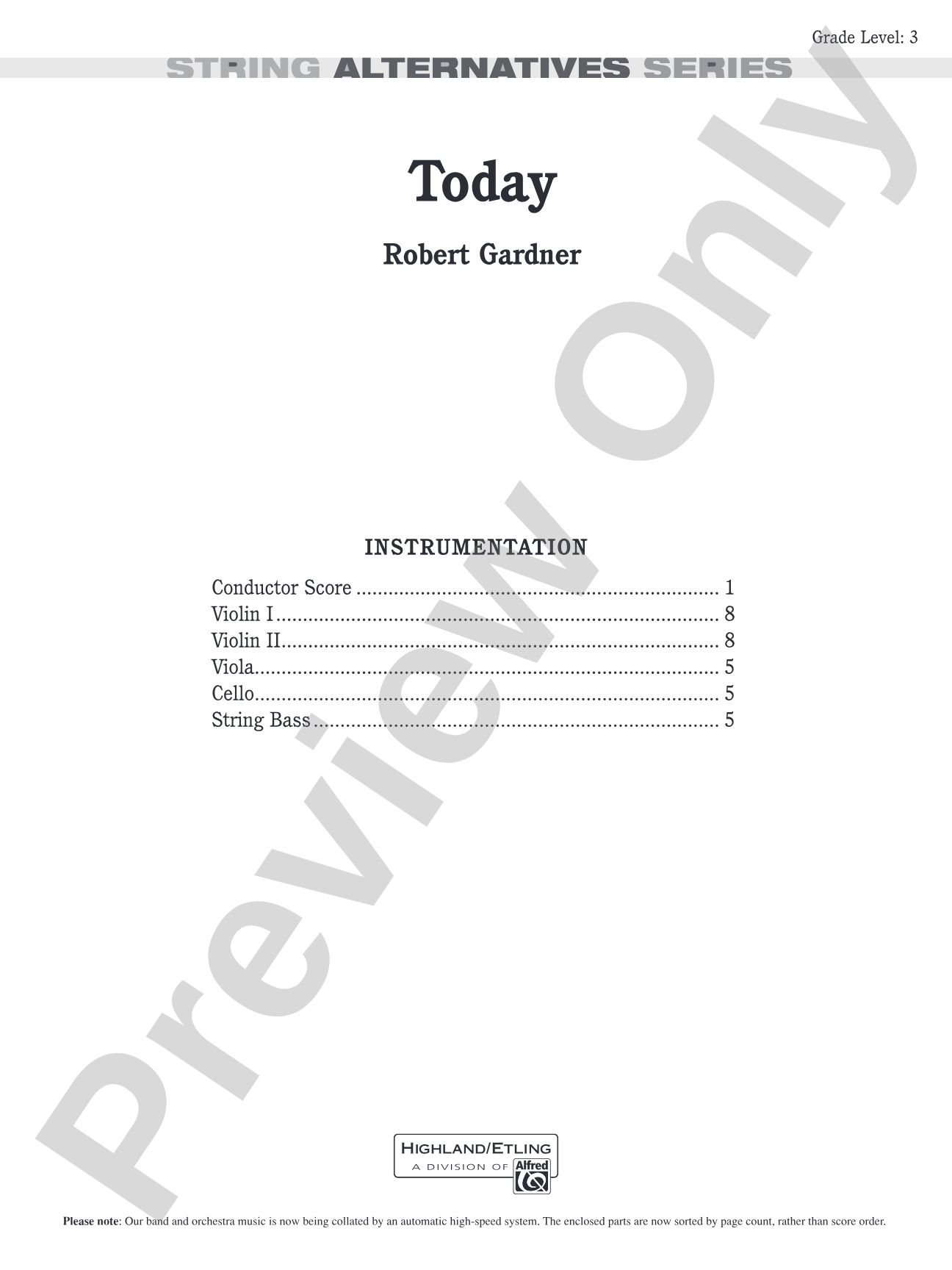 Today: String Orchestra Conductor Score & Parts