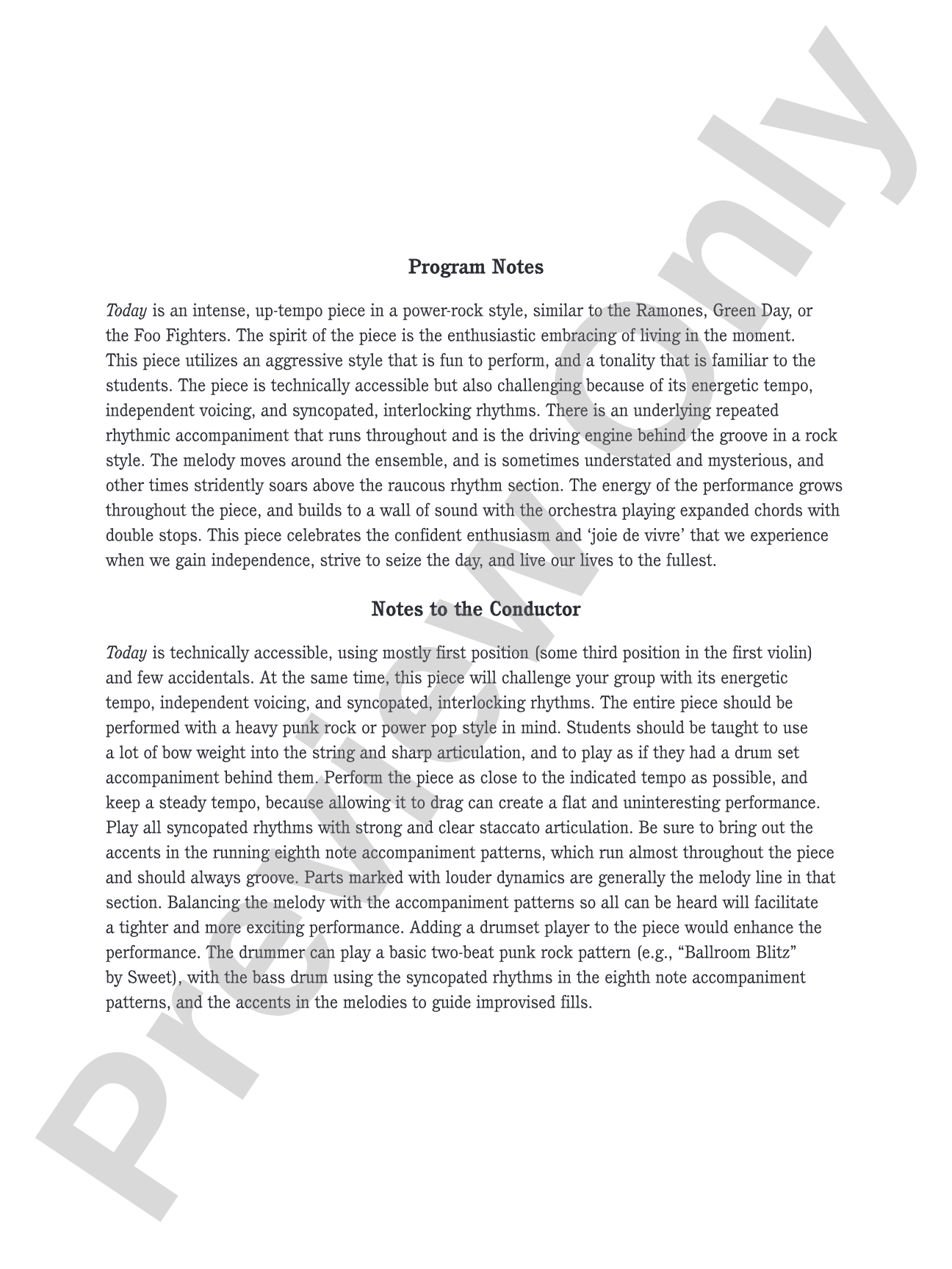 Today: String Orchestra Conductor Score & Parts