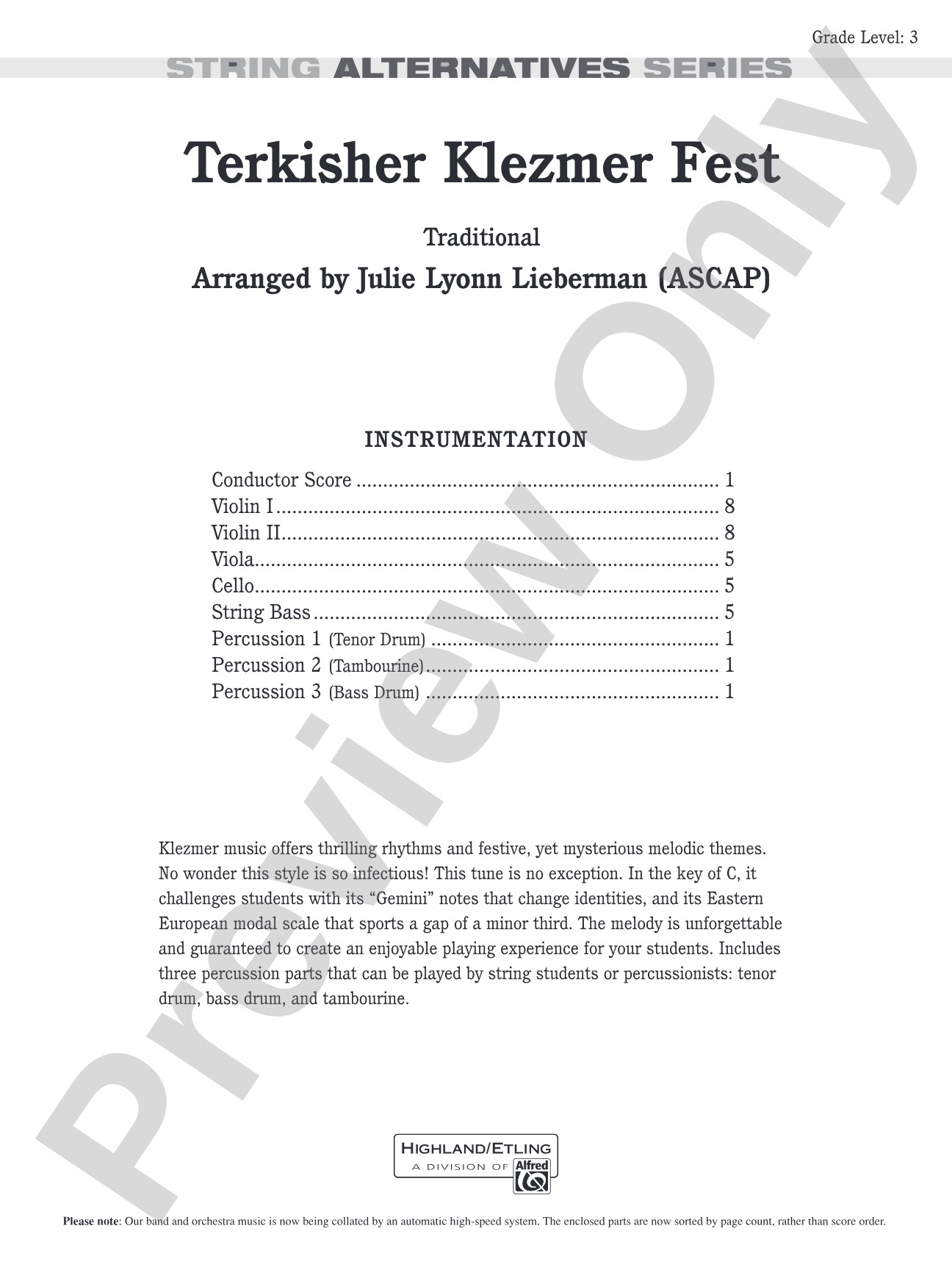 Terkisher Klezmer Fest: String Orchestra Conductor Score & Parts