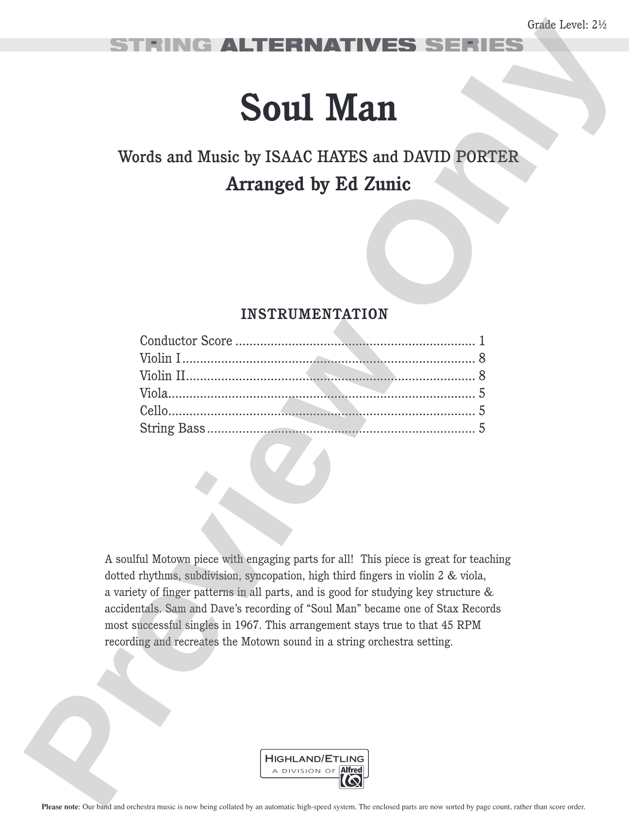Soul Man: String Orchestra Conductor Score & Parts