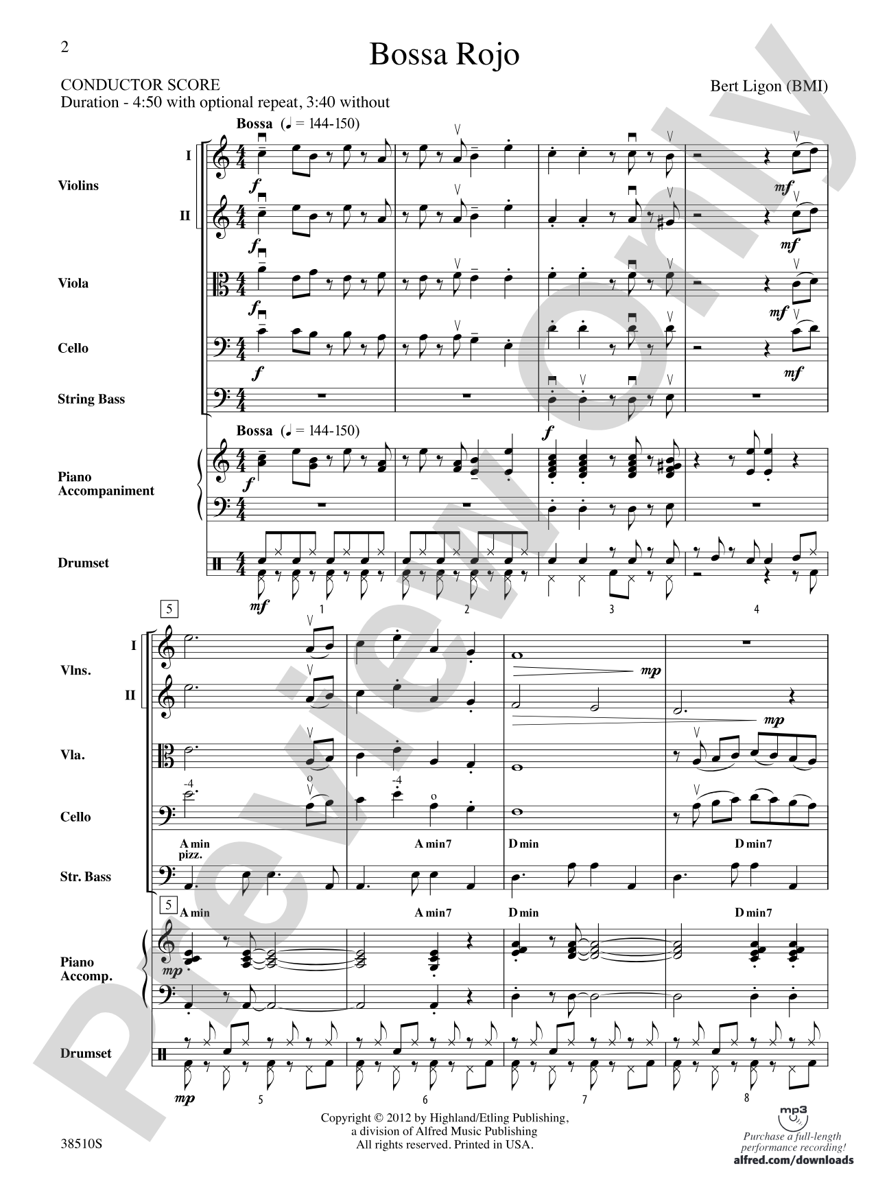 Bossa Rojo: String Orchestra Conductor Score & Parts